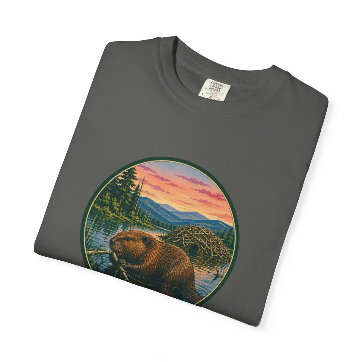 Beaver Sunset T-Shirt — Mountain Lake Wildlife Graphic Tee