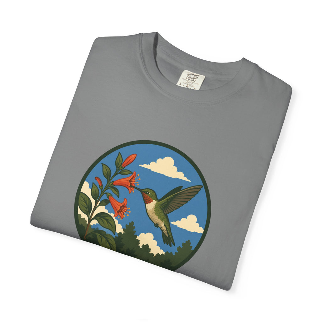 Hummingbird Circle Graphic T-Shirt — Floral Nature Tee