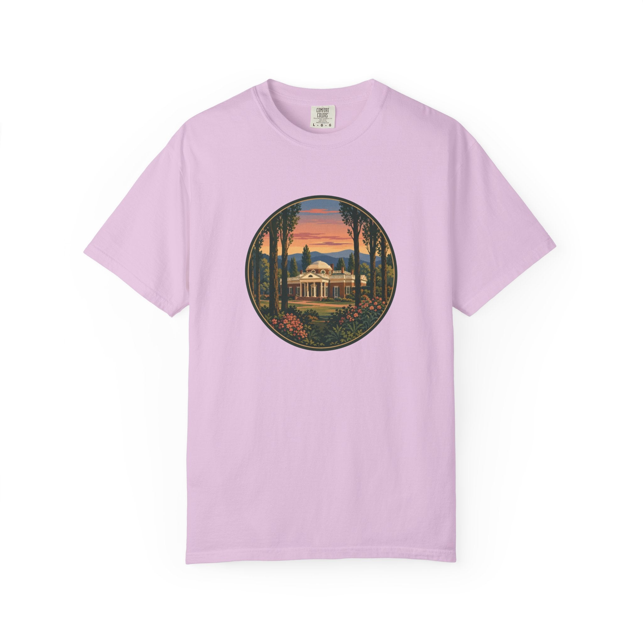 Thomas Jefferson Historic Home T-Shirt — Scenic Sunset Graphic Tee