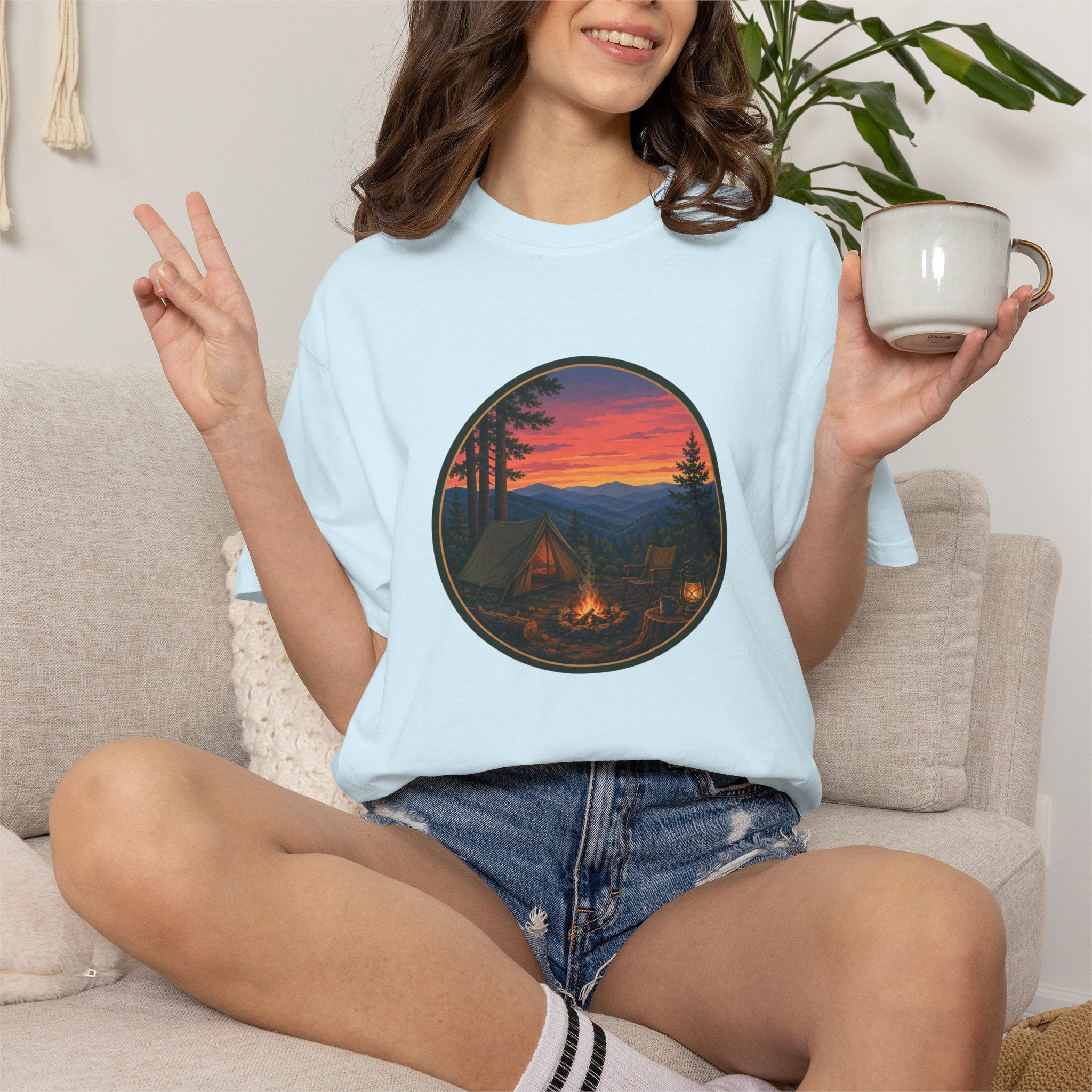 Camping Sunset T-Shirt — Vintage Campfire Scene Tee