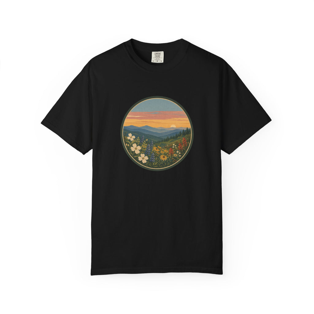 Scenic Sunset Mountain Wildflower T-Shirt
