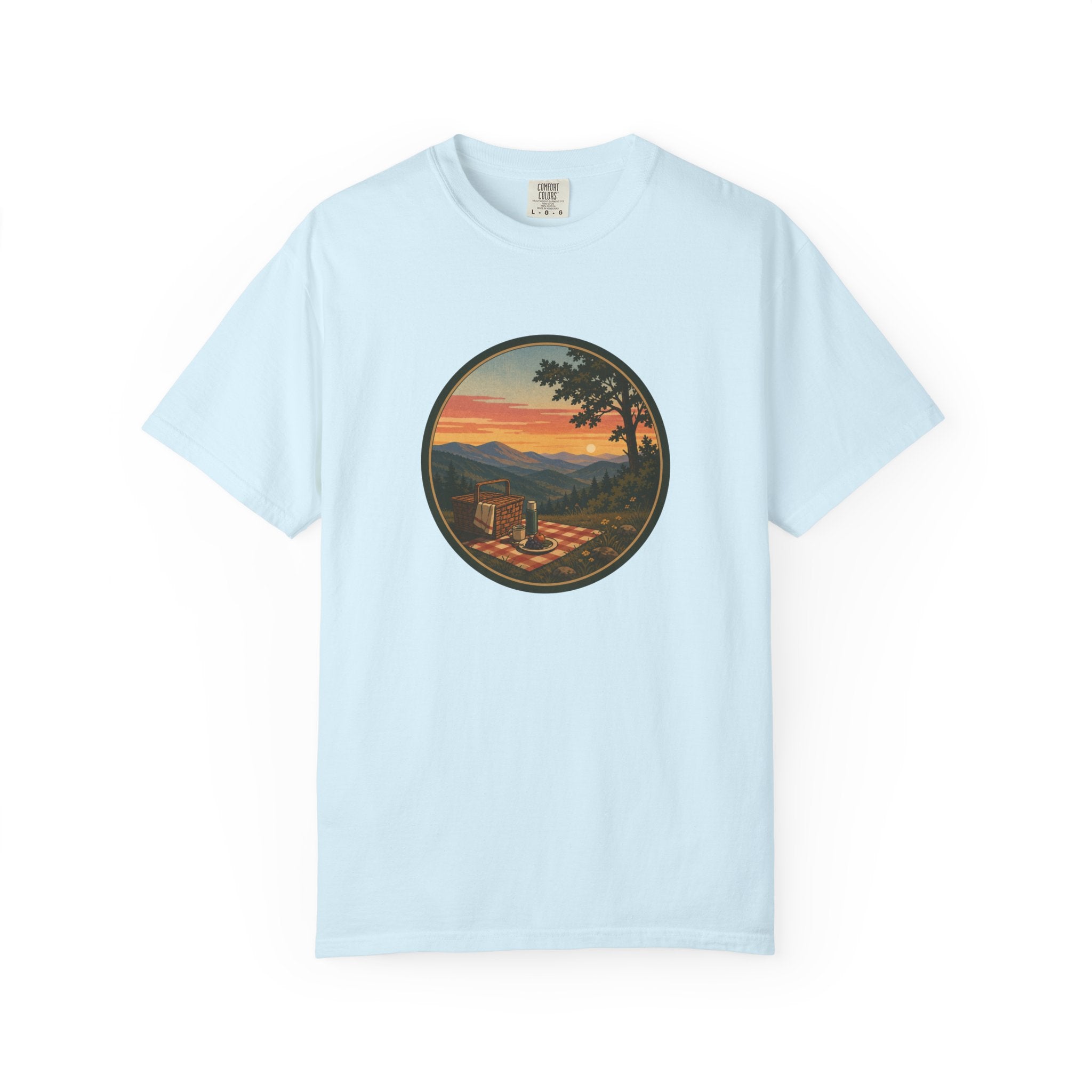 Sunset Picnic Tee — Scenic Mountain Picnic T-Shirt