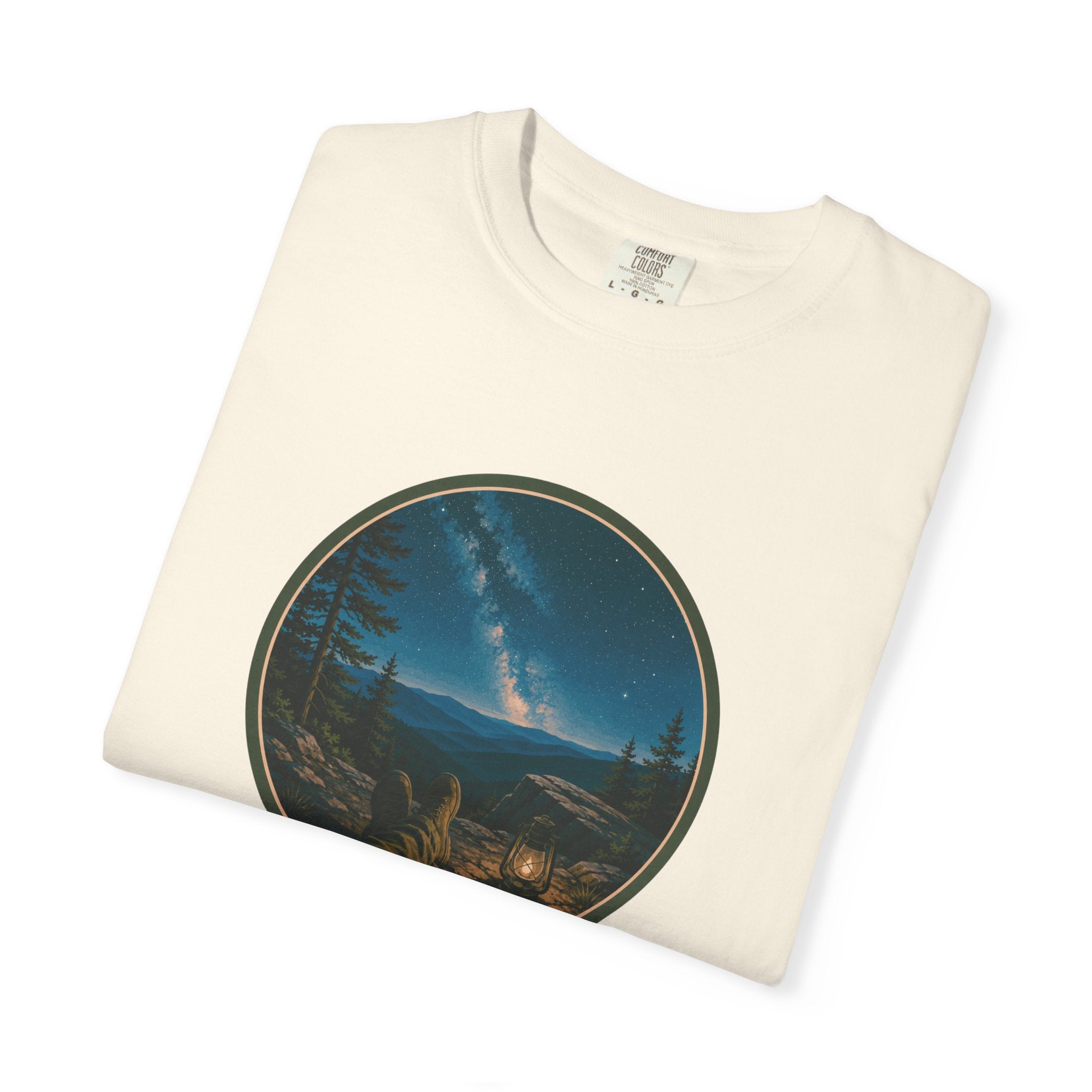 Night Sky Mountain T-Shirt — Circular Scenic Landscape Tee