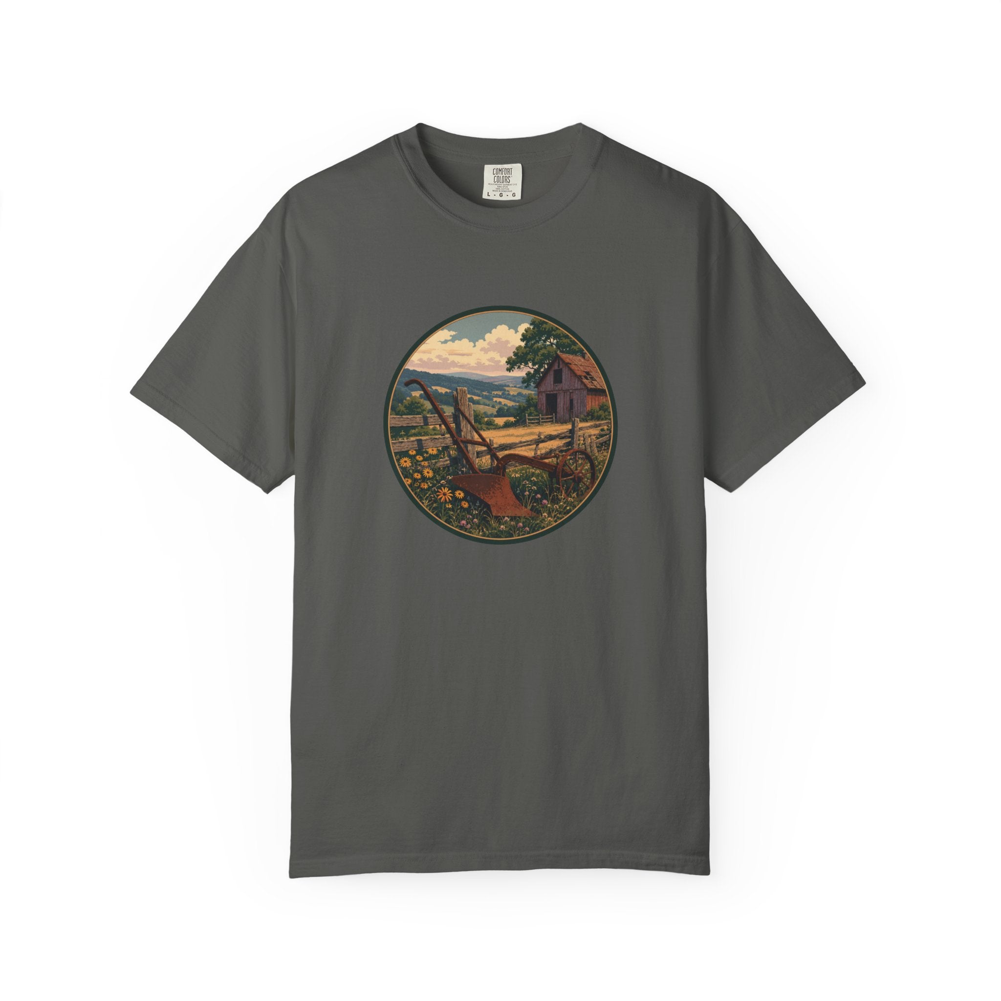 Vintage Countryside T-Shirt — Scenic Farm Landscape Graphic
