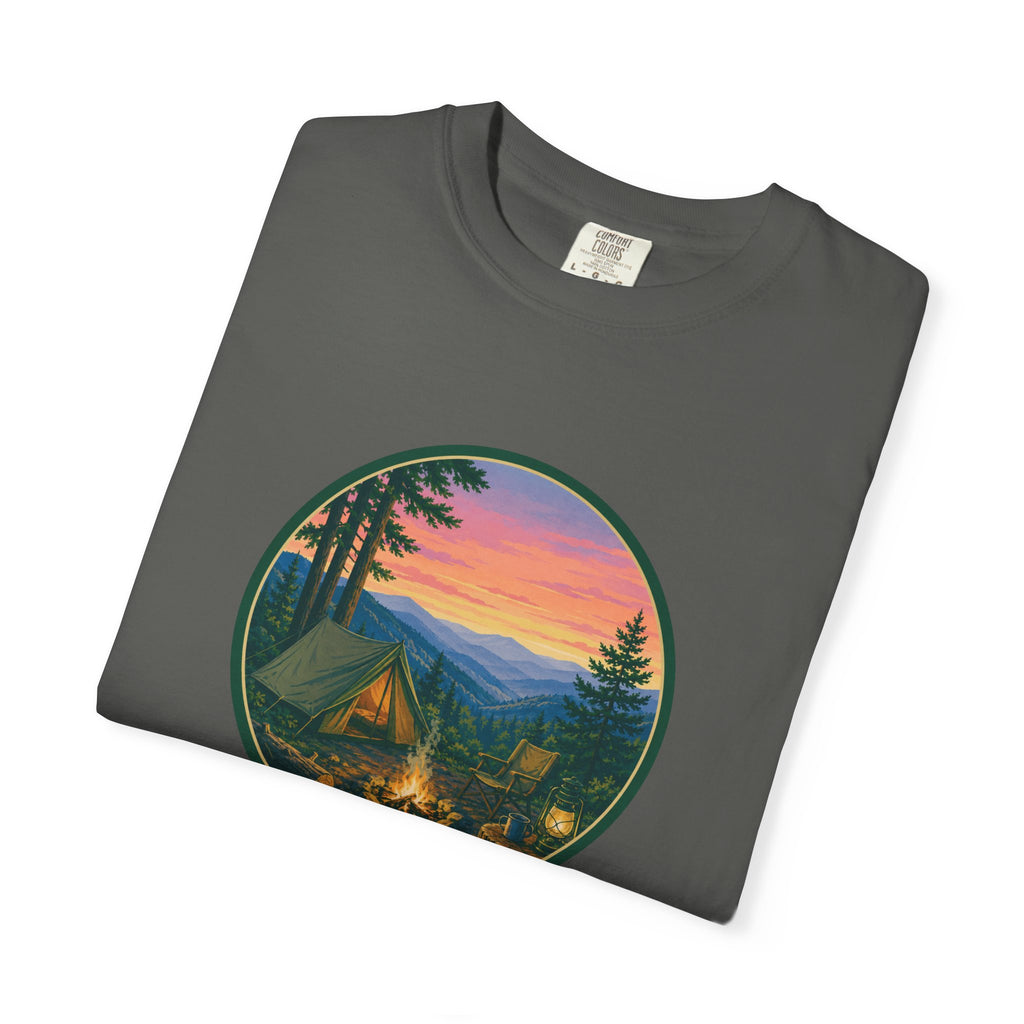 Camping Sunset T-Shirt — Vintage Campfire Scene Tee