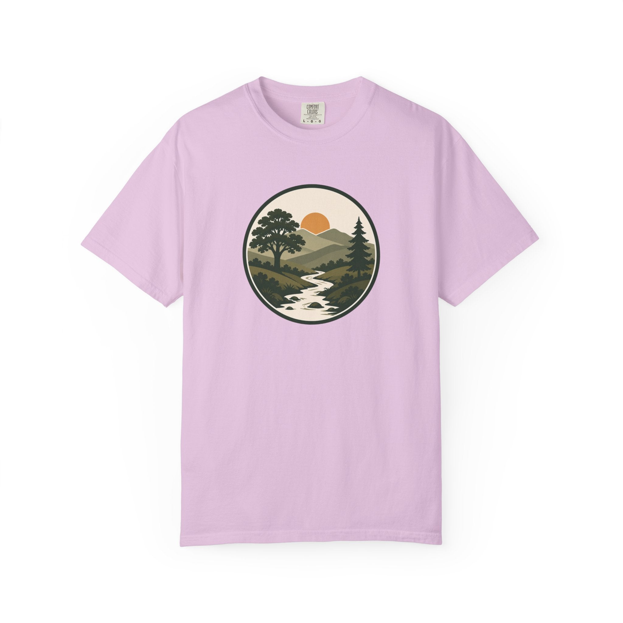 Simple Goodness Badge T-Shirt — Scenic Mountain Sunset River Design
