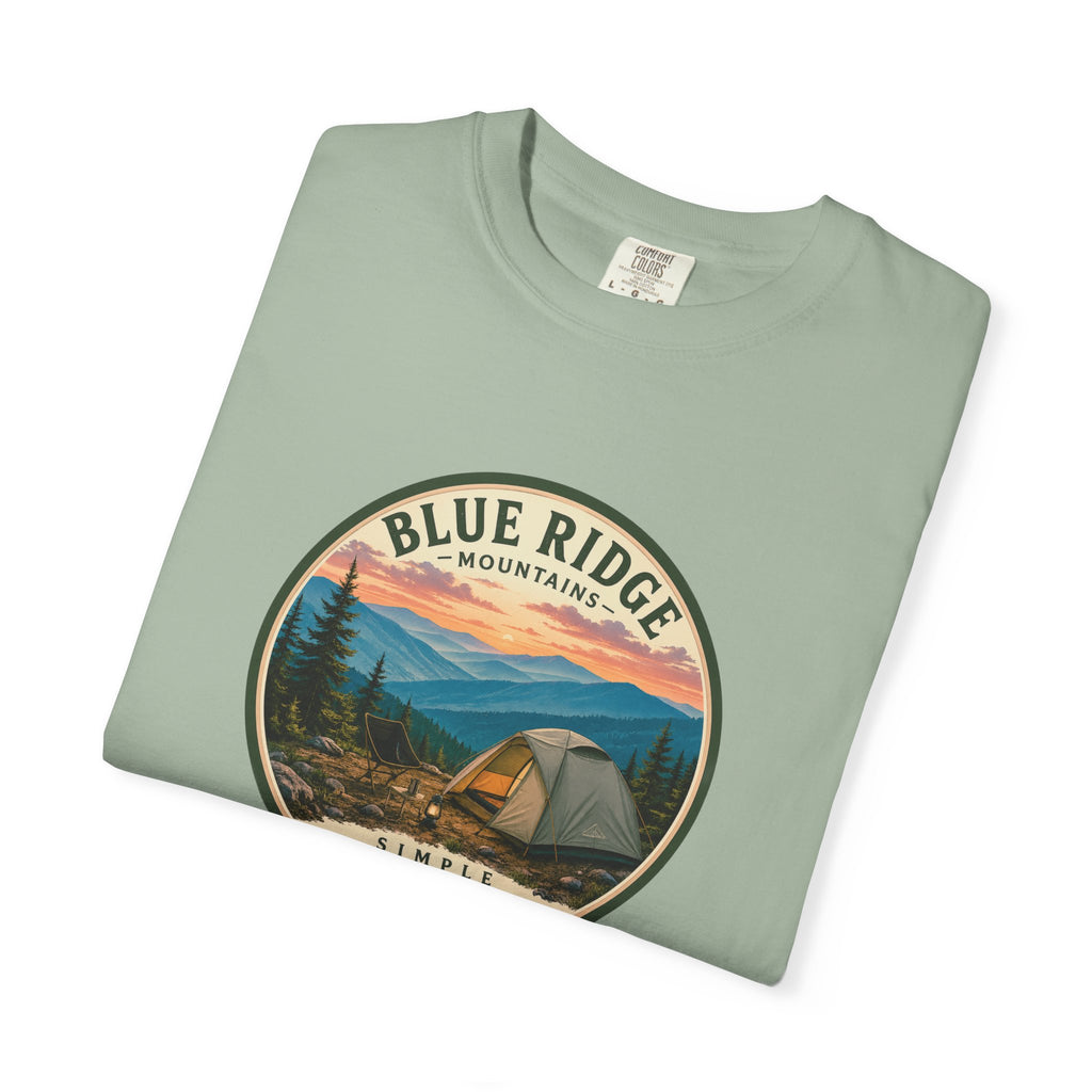Blue Ridge Mountains Camping T-Shirt — Vintage Scenic Camp Graphic