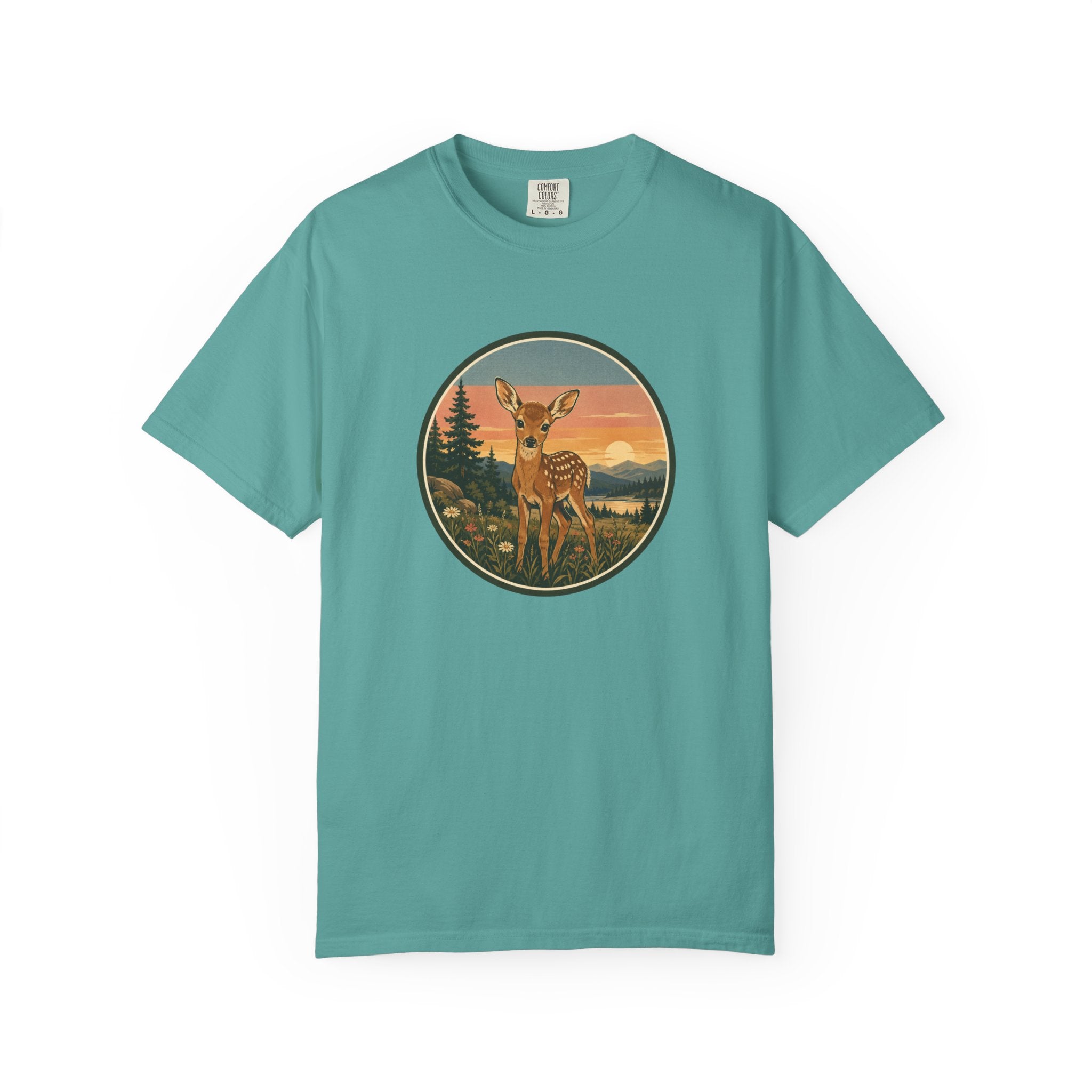 Vintage Fawn Graphic T-Shirt — Deer Sunset Nature Tee