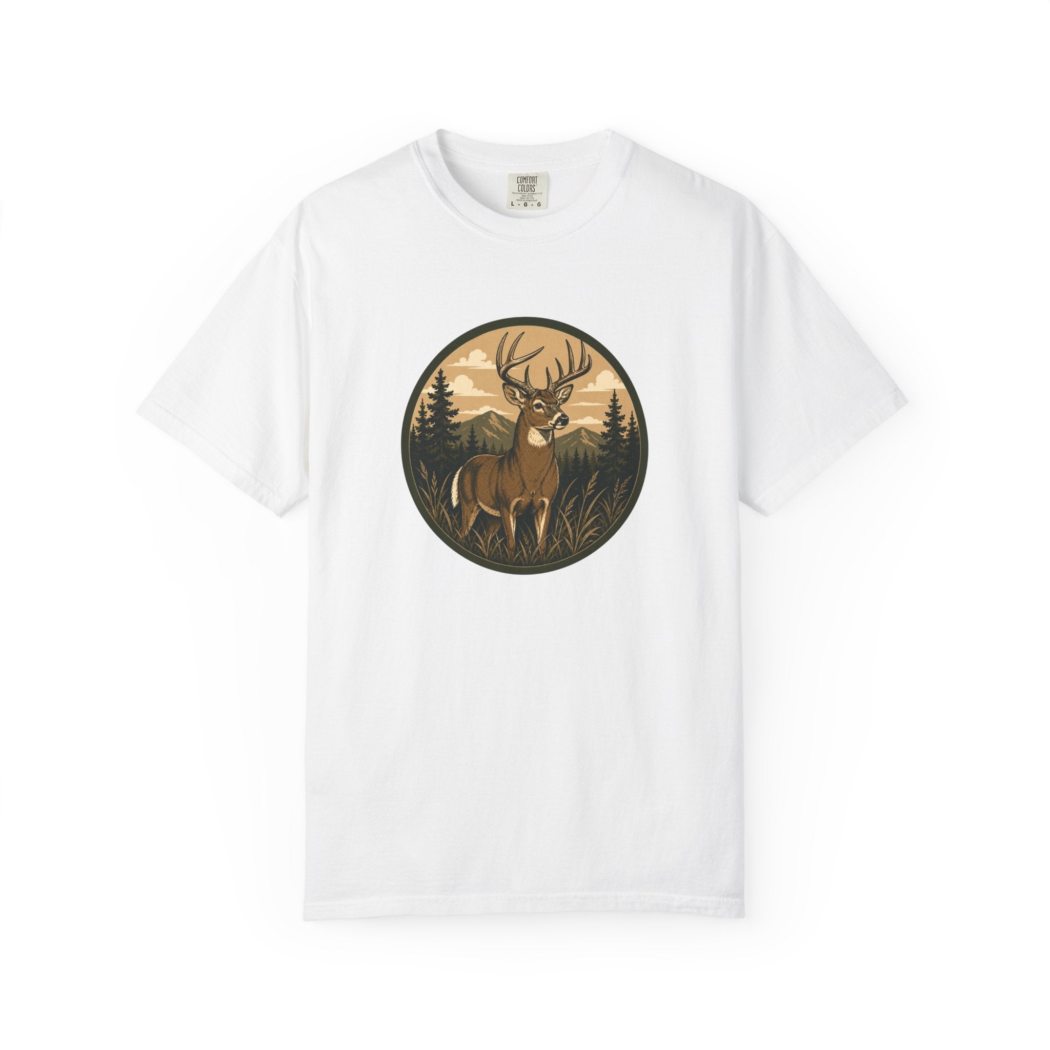 Buck in the Pines T-Shirt — Vintage Deer Forest Graphic Tee