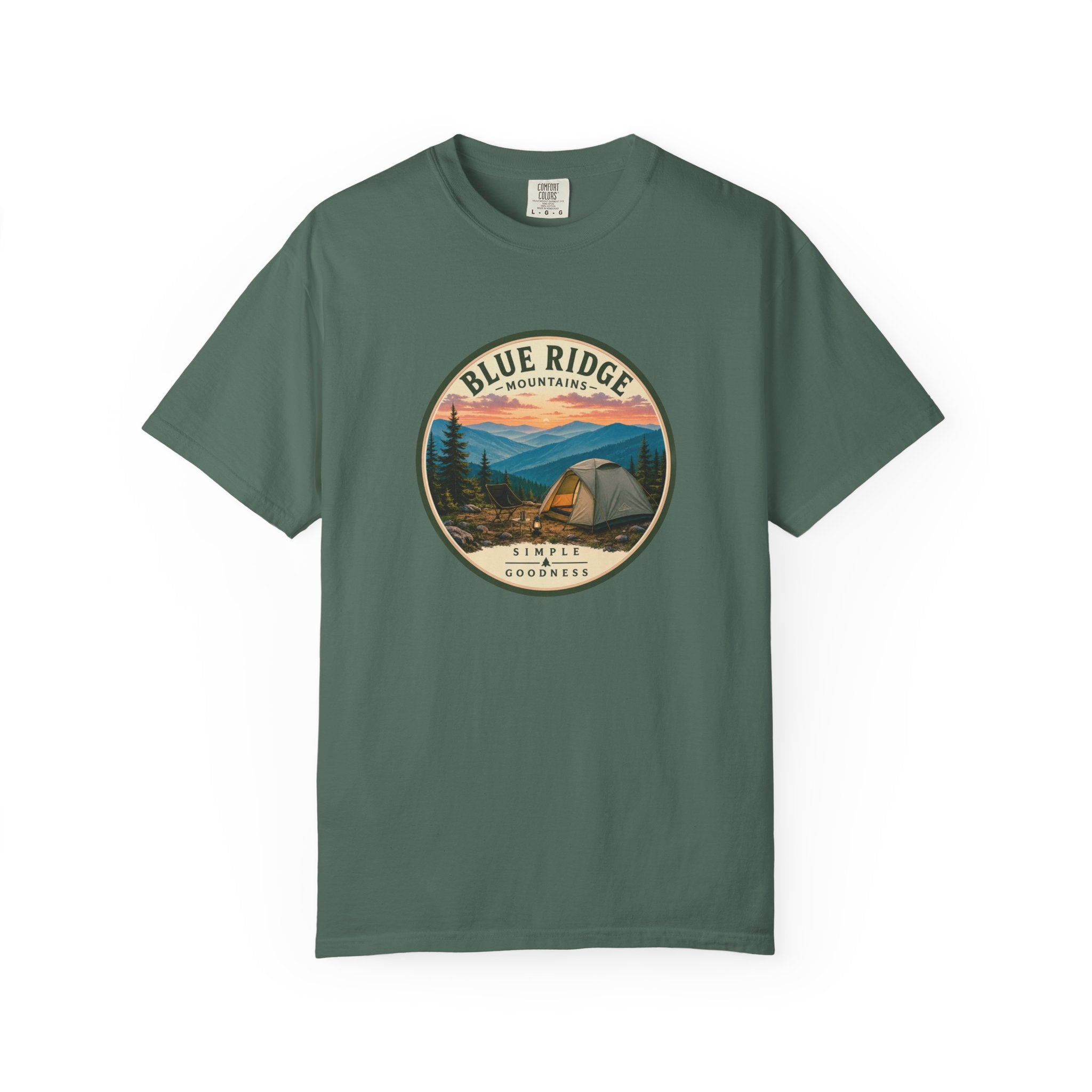Blue Ridge Mountains Camping T-Shirt — Vintage Scenic Camp Graphic