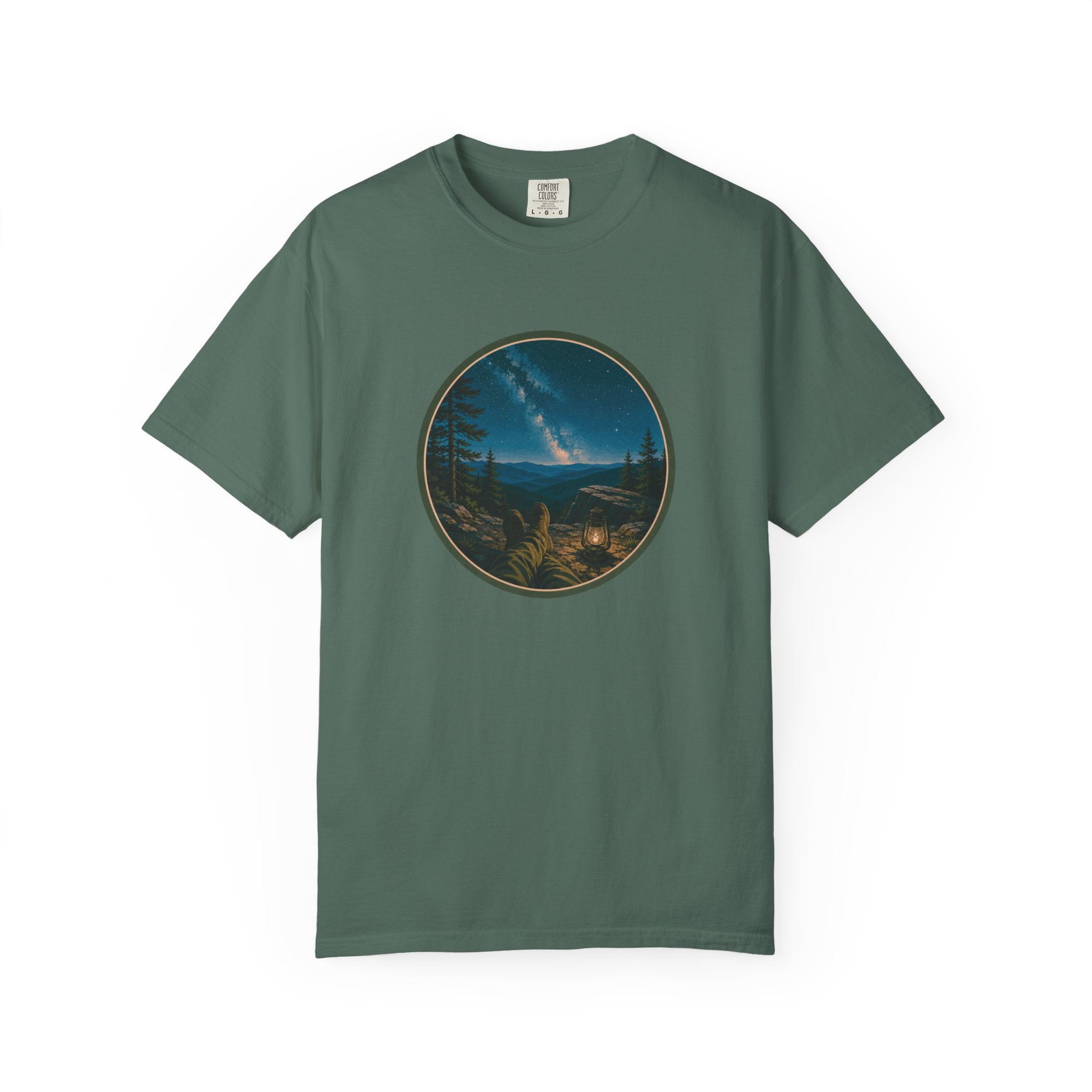 Night Sky Mountain T-Shirt — Circular Scenic Landscape Tee
