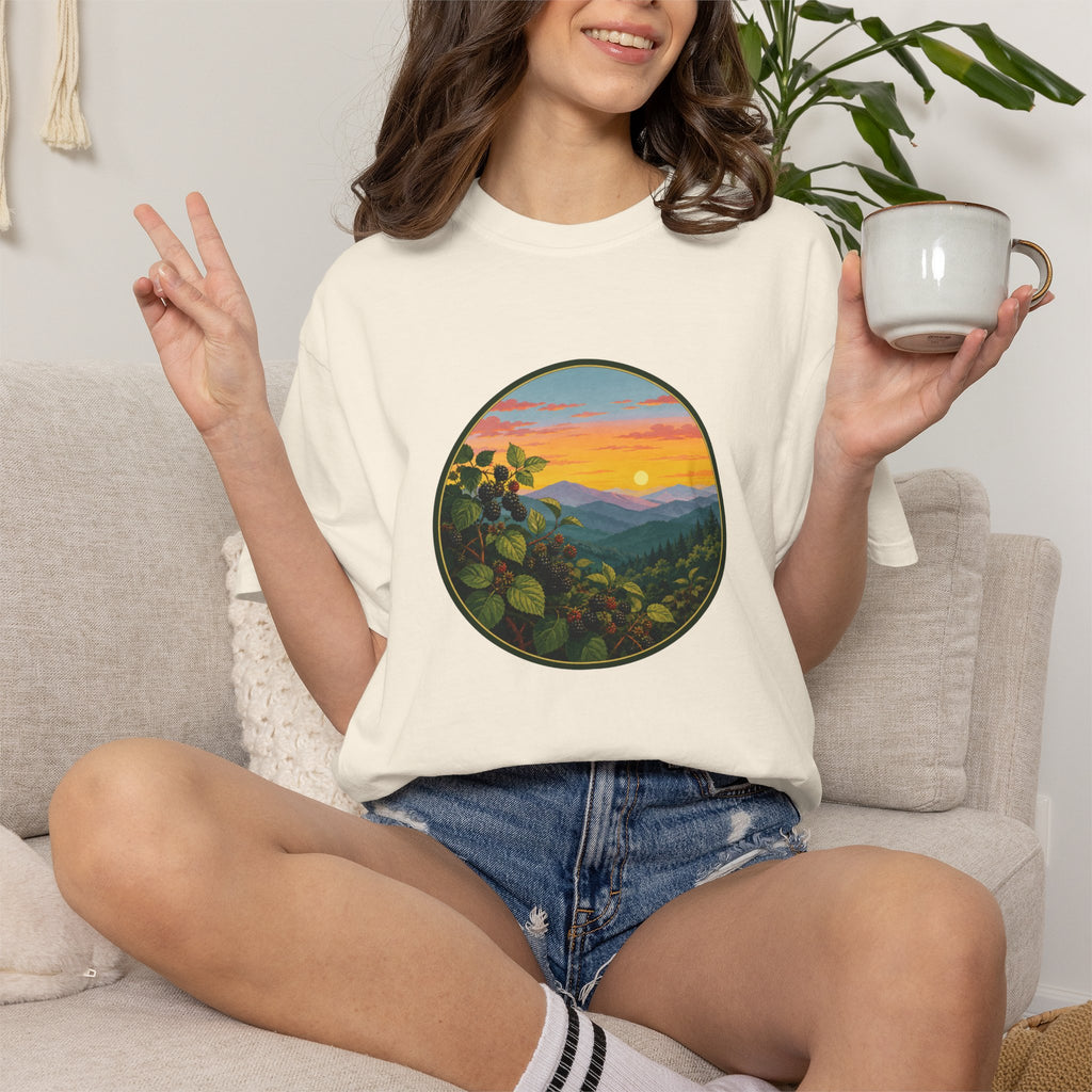 Blue Ridge Blackberries T-Shirt — Scenic Mountain Sunset Tee