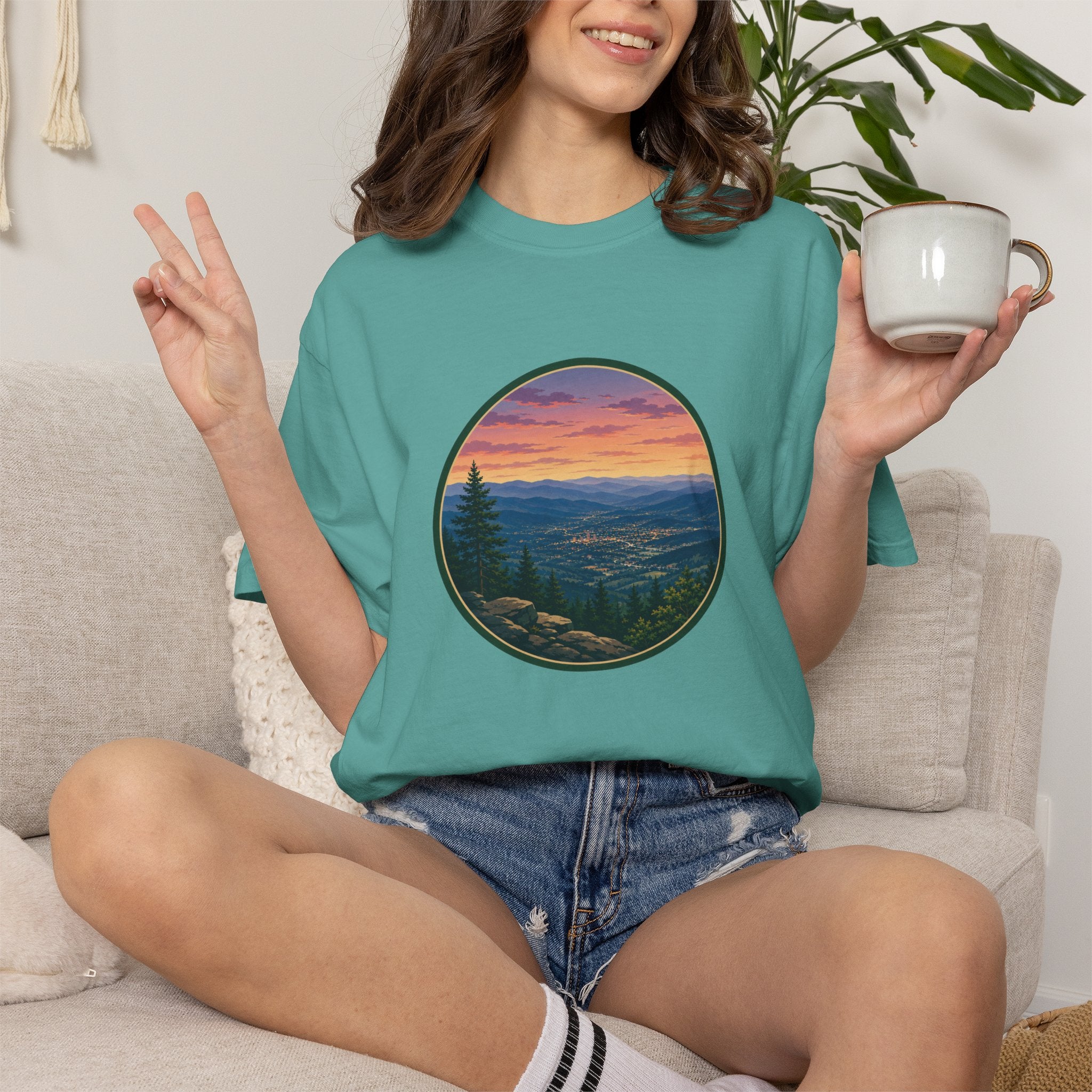 Sunset Mountain T-Shirt - Night Life Below Circle Graphic