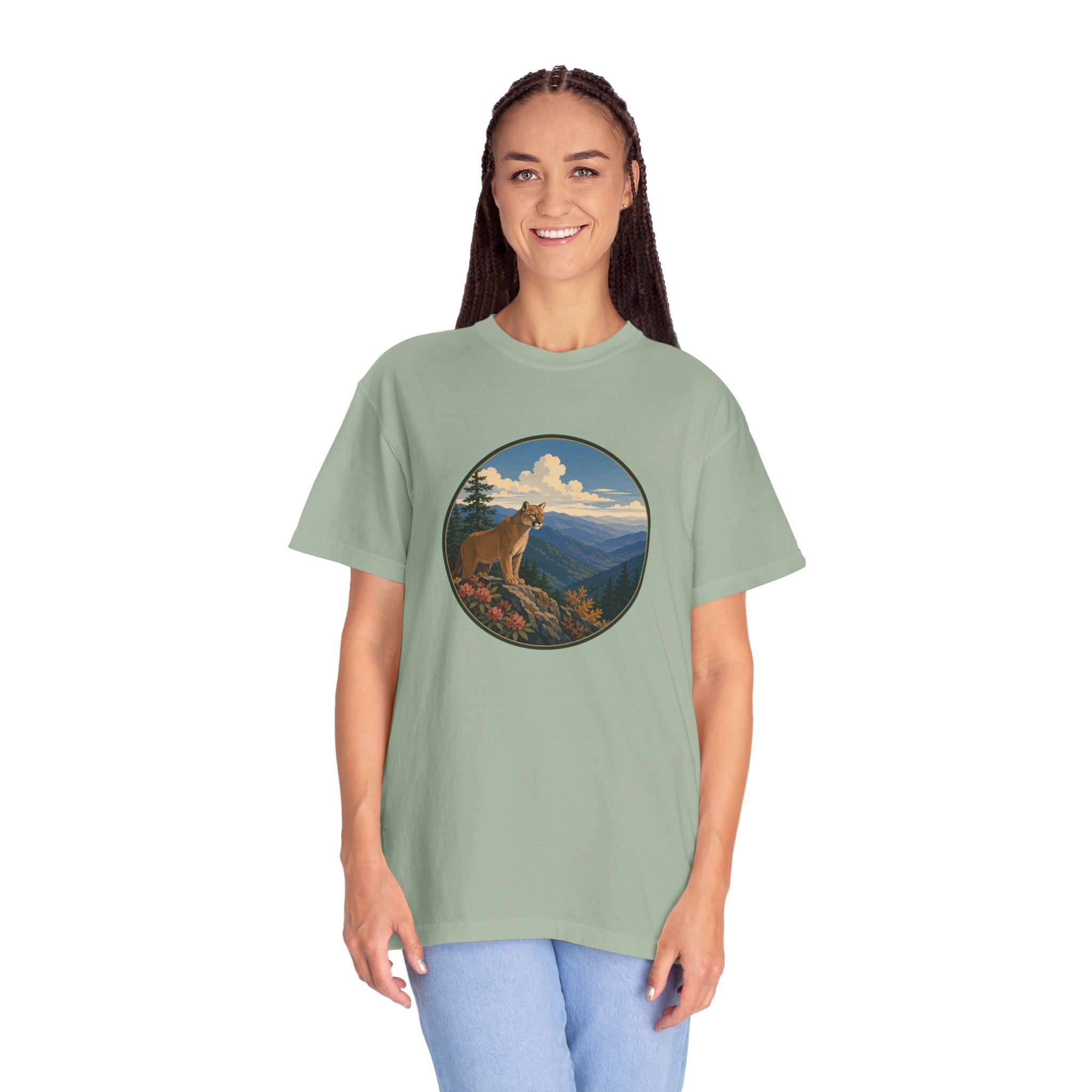 Mountain Lion Scenic T-Shirt — Vintage Nature Wildlife Graphic