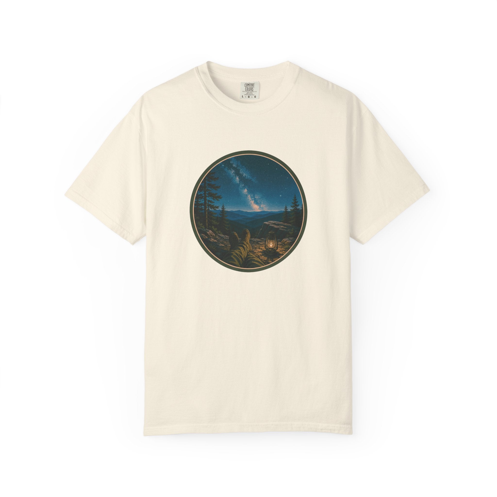 Night Sky Mountain T-Shirt — Circular Scenic Landscape Tee