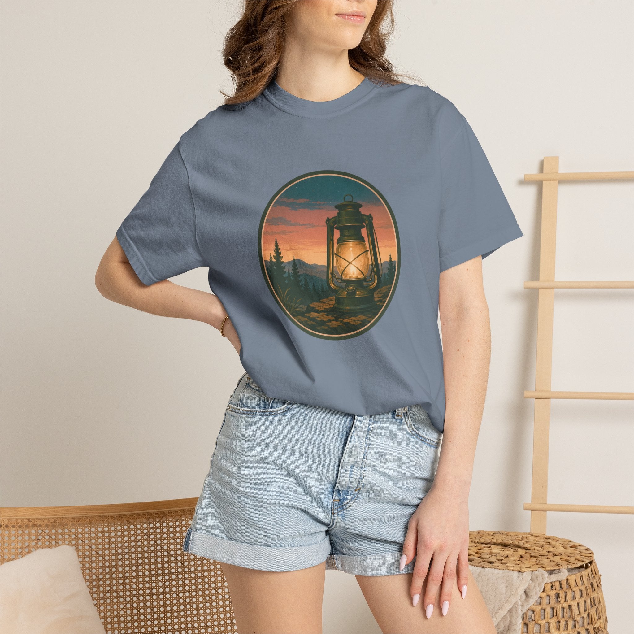 Lantern Sunset T-Shirt — Vintage Campfire Night Graphic Tee