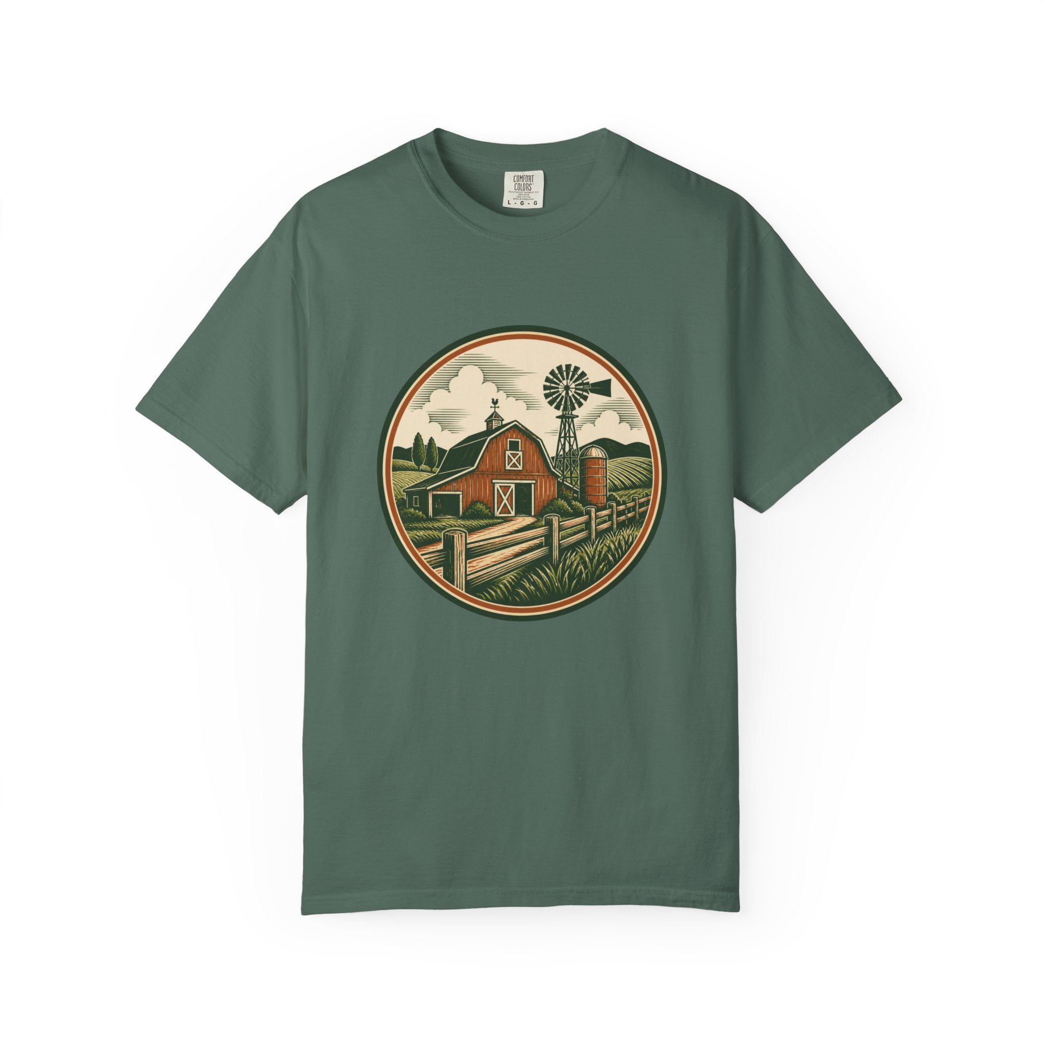 Barn & Windmill Farm T-Shirt — Vintage Rural Landscape Tee