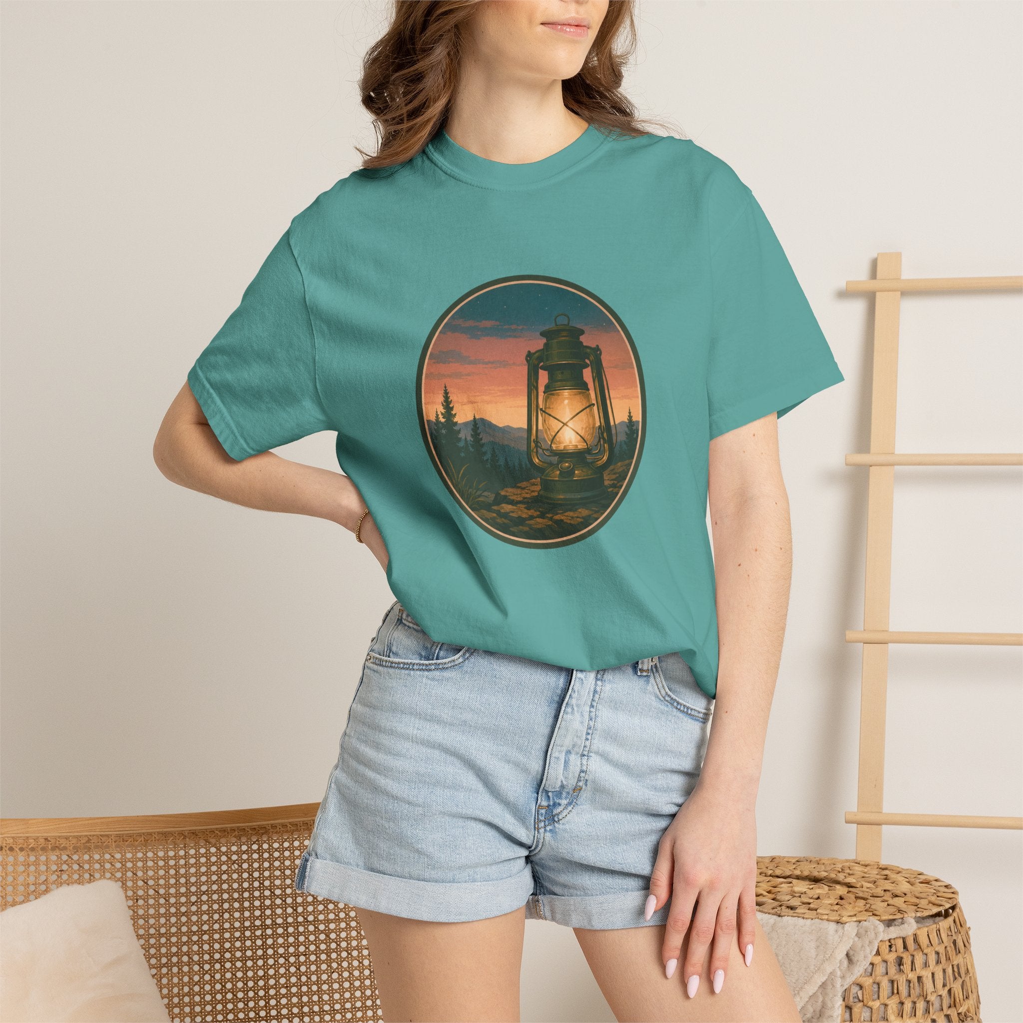 Lantern Sunset T-Shirt — Vintage Campfire Night Graphic Tee