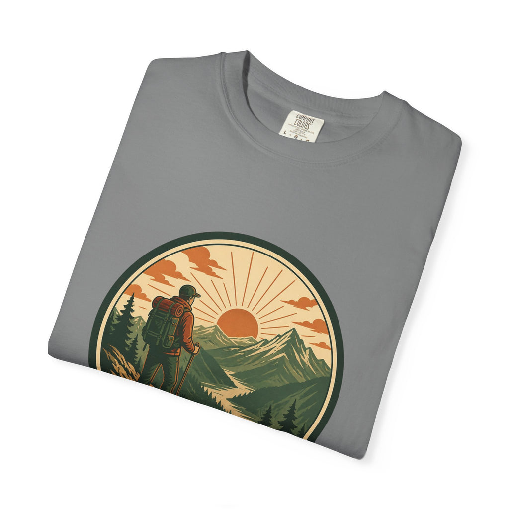 Hiker Sunset Graphic T-Shirt — Mountain Adventure Outdoor Tee