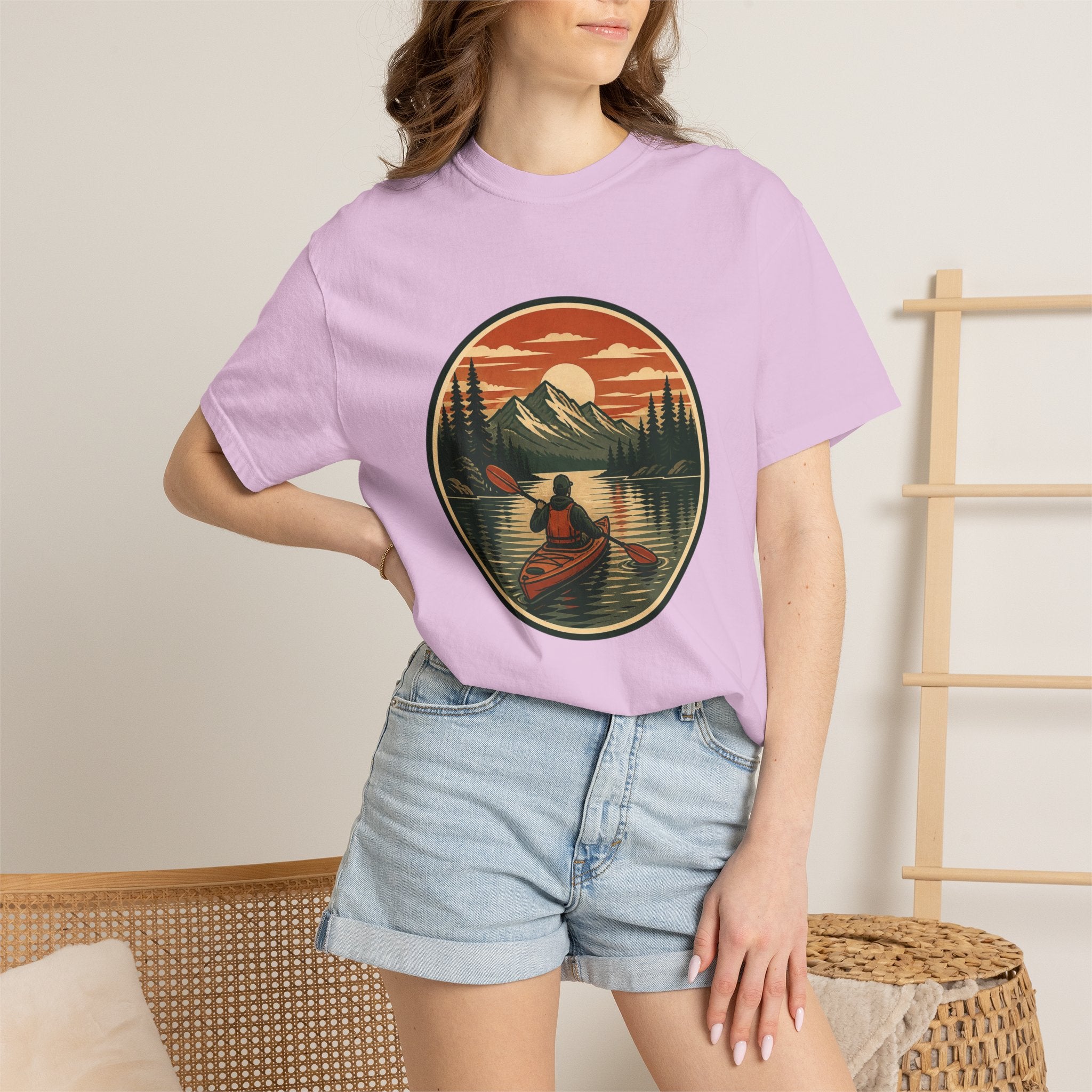 Canoe Sunset T-Shirt — Retro Mountain Lake Adventure Tee