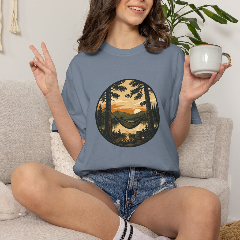 Vintage Mountain Lake T-Shirt — Sunset Forest Camper Tee