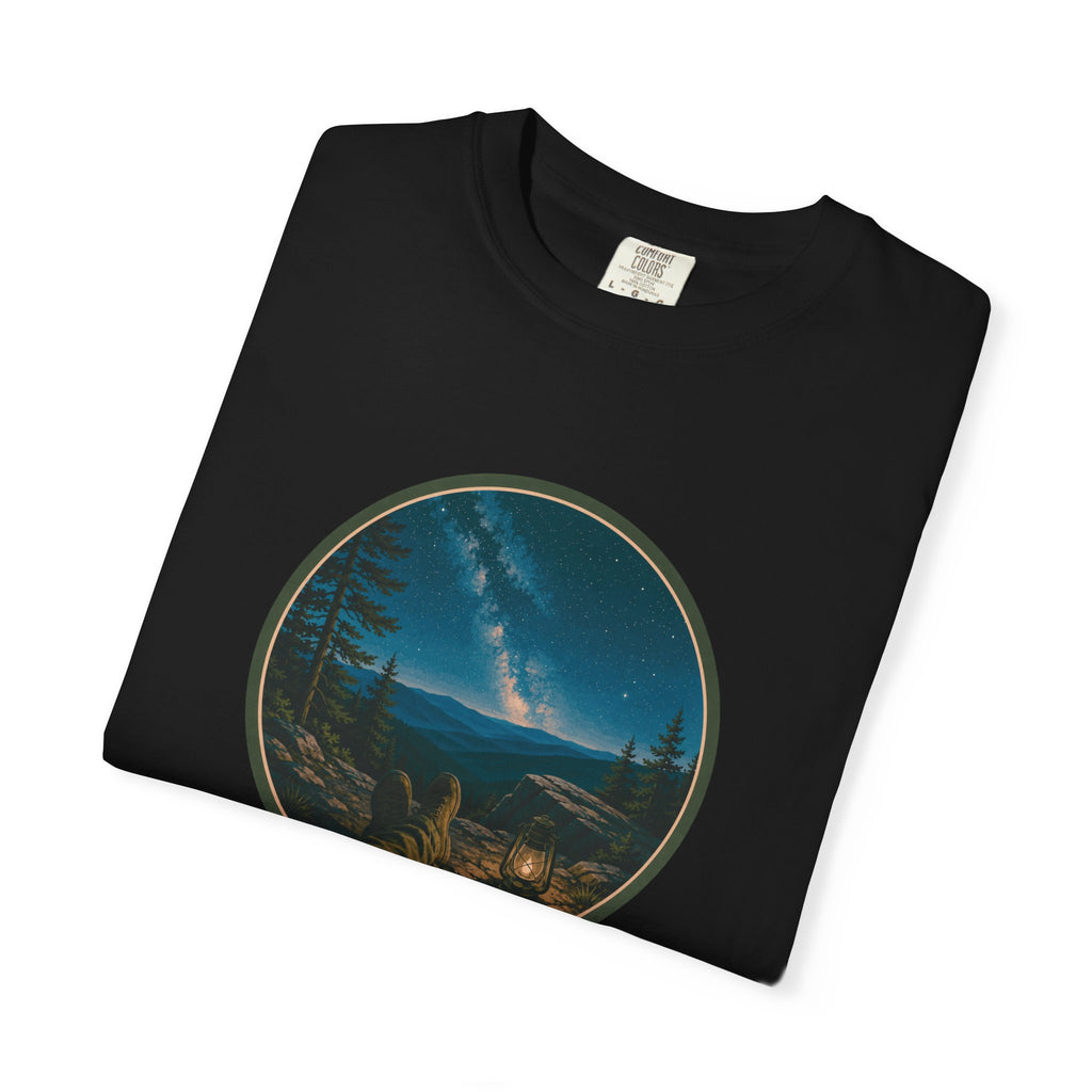 Night Sky Mountain T-Shirt — Circular Scenic Landscape Tee