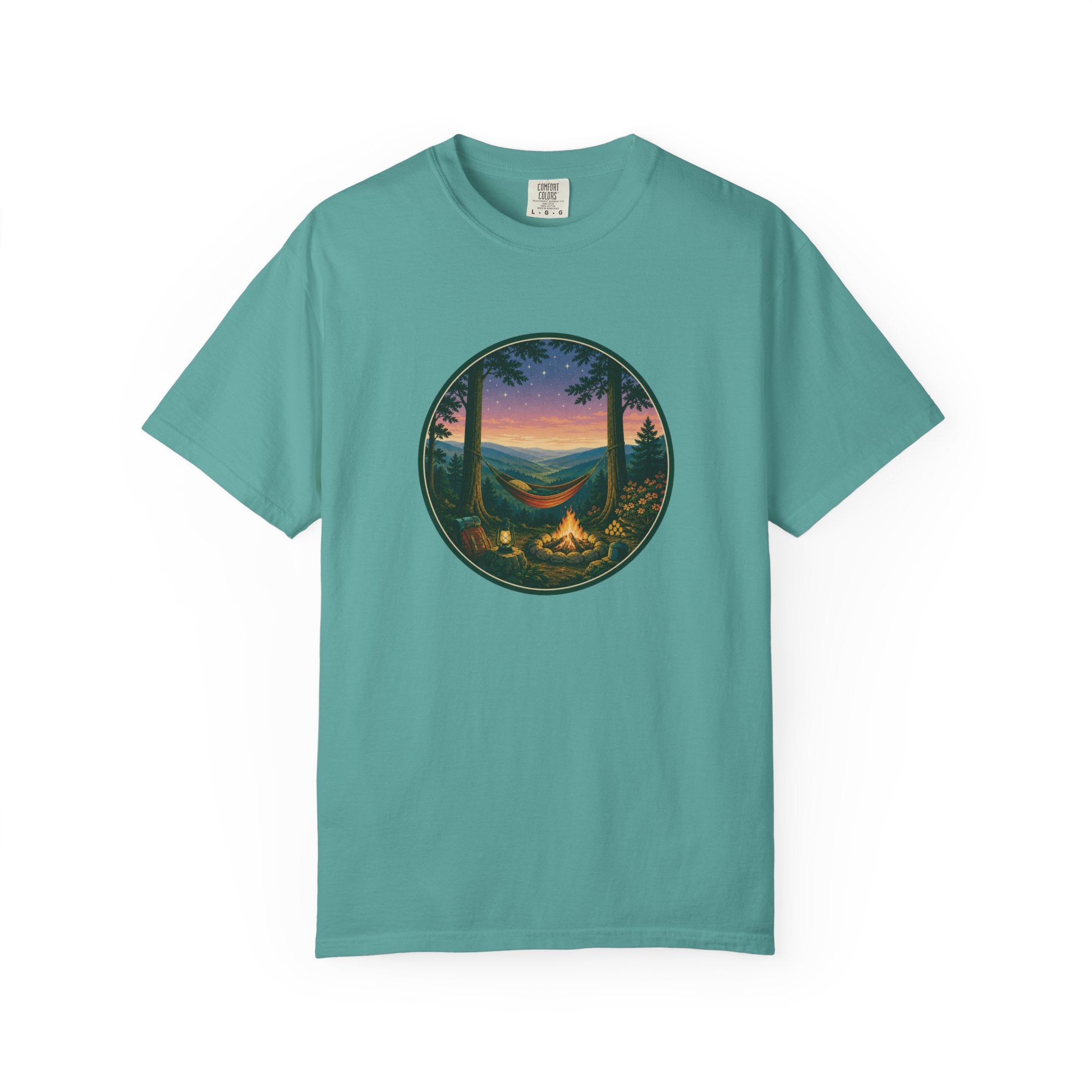 Hammock Camping Sunset T-Shirt — Bonfire Night Outdoor Graphic Tee