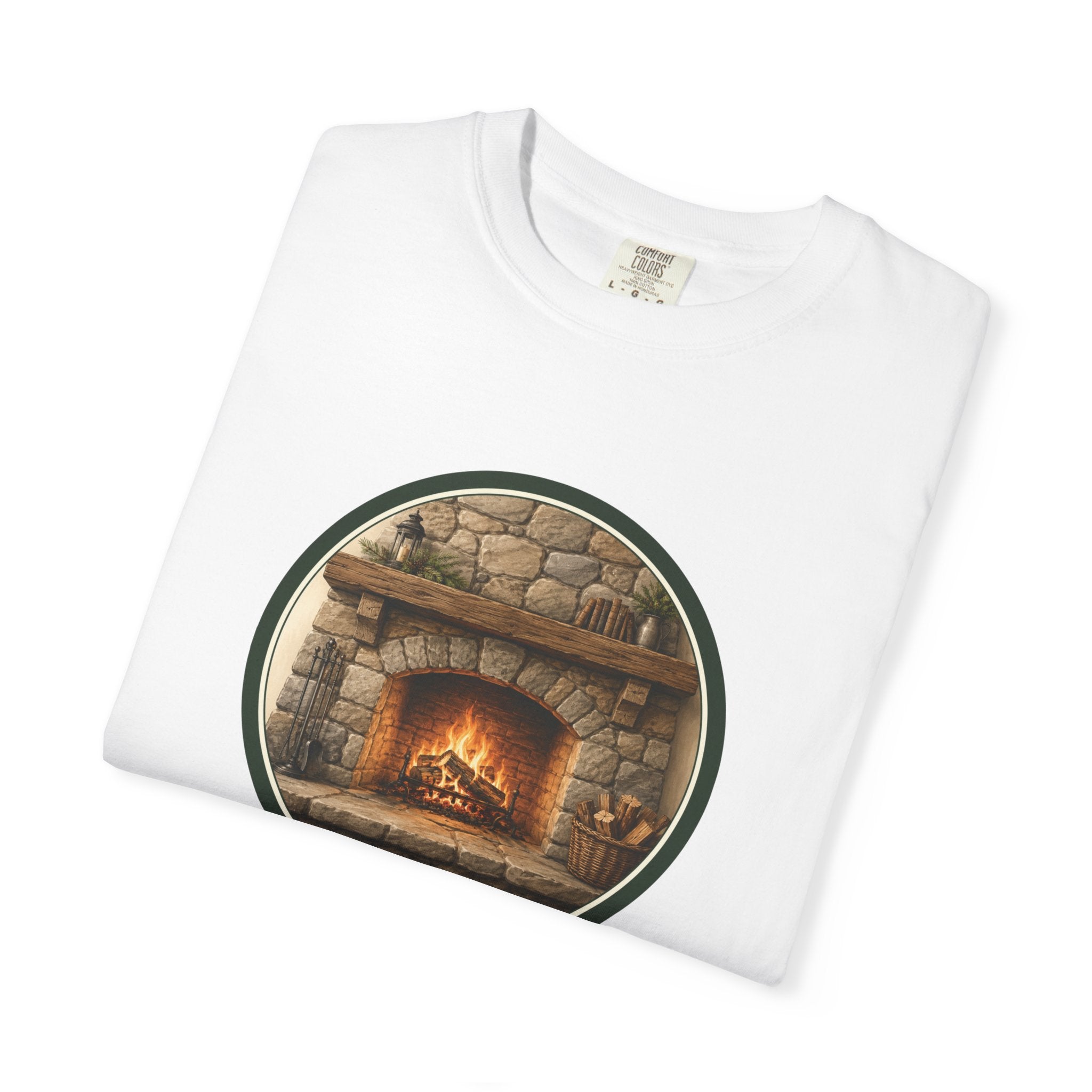 Cozy Fireplace Graphic T-Shirt — Vintage Hearth Circle Design