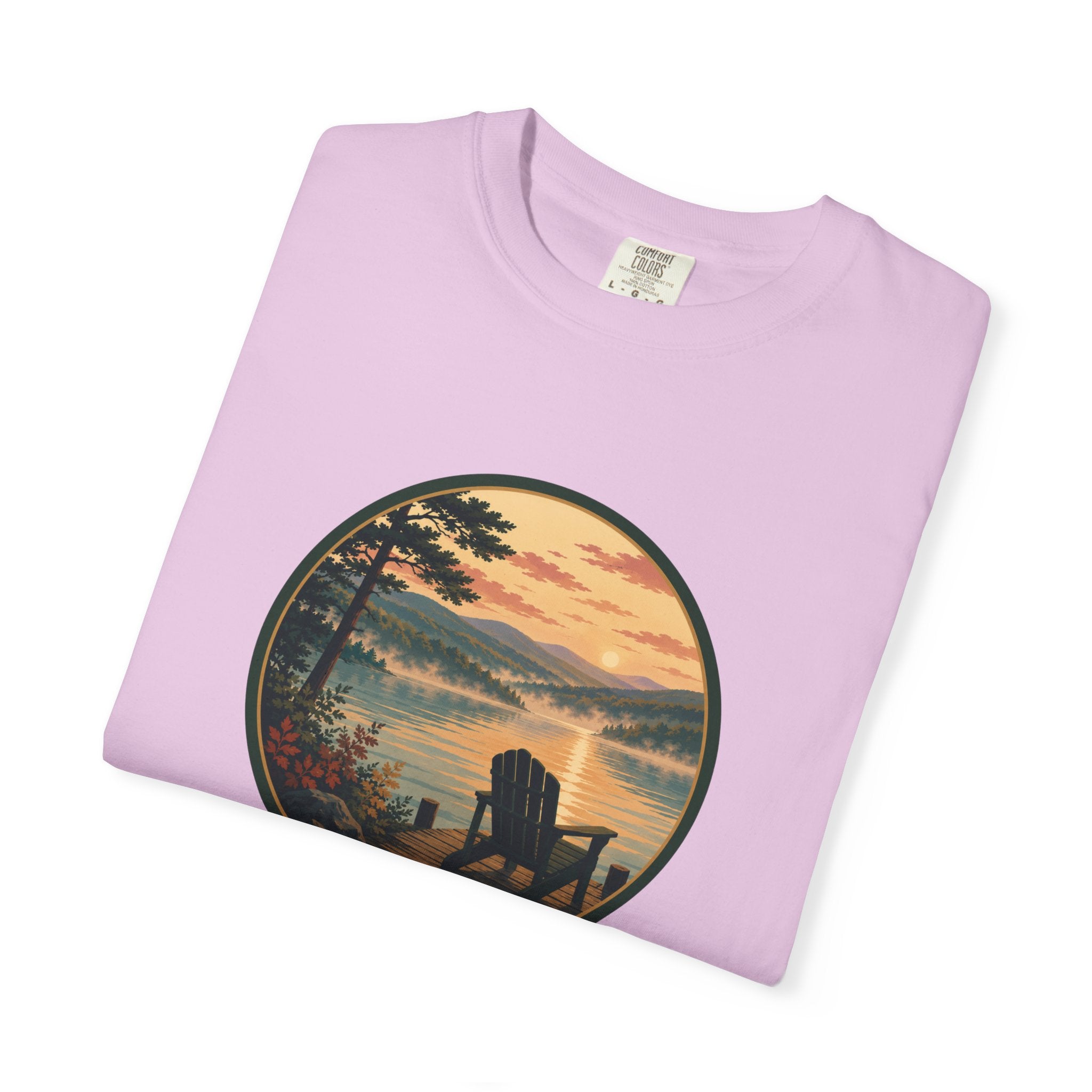 Lakeside Sunrise T-Shirt — Adirondack Chair at Sunrise Graphic Tee