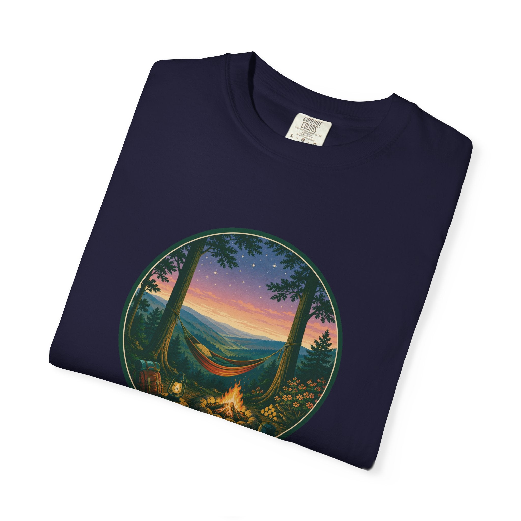 Hammock Camping Sunset T-Shirt — Bonfire Night Outdoor Graphic Tee