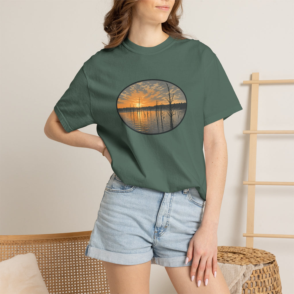 Sunrise Wooded Lake Oval T-Shirt