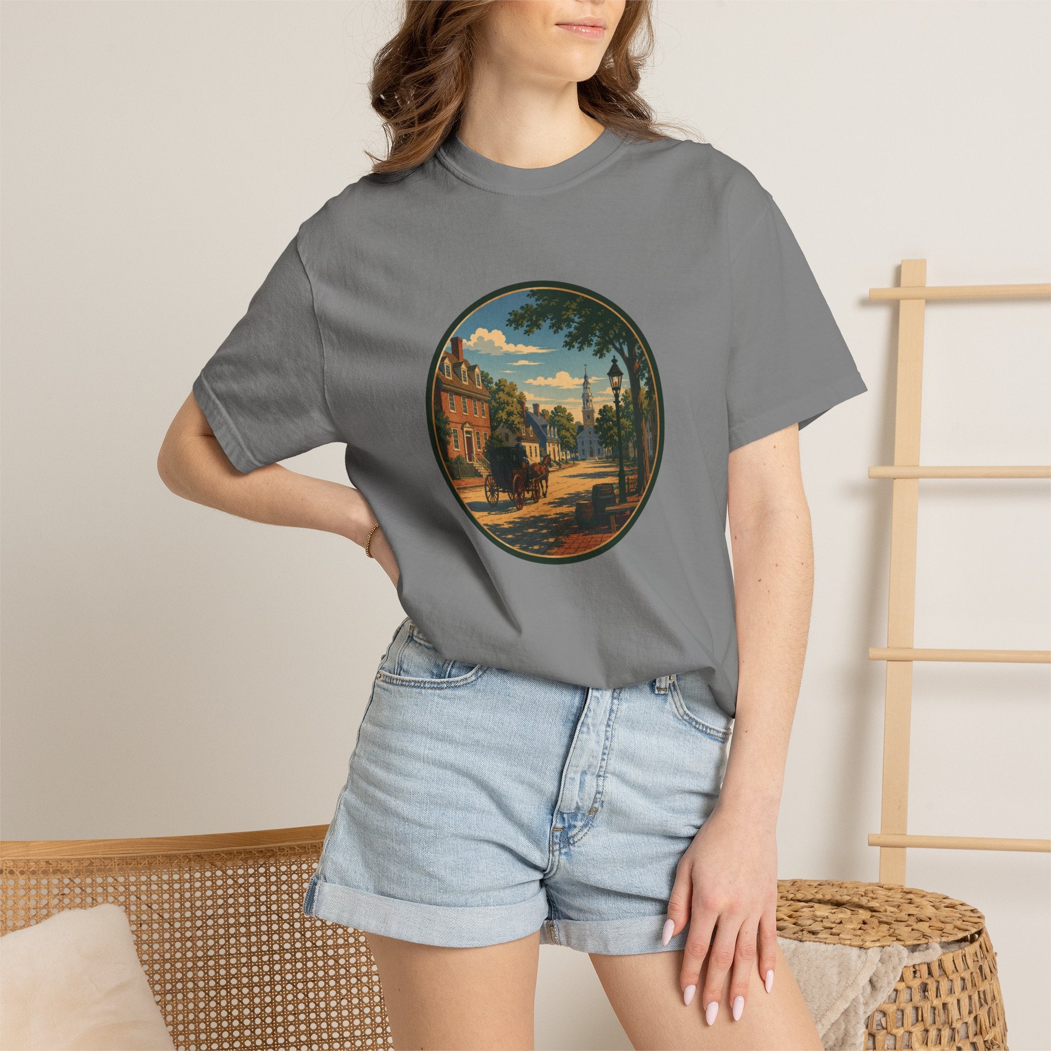 Colonial Carriage Ride T-Shirt — Retro Scenic Circle Print