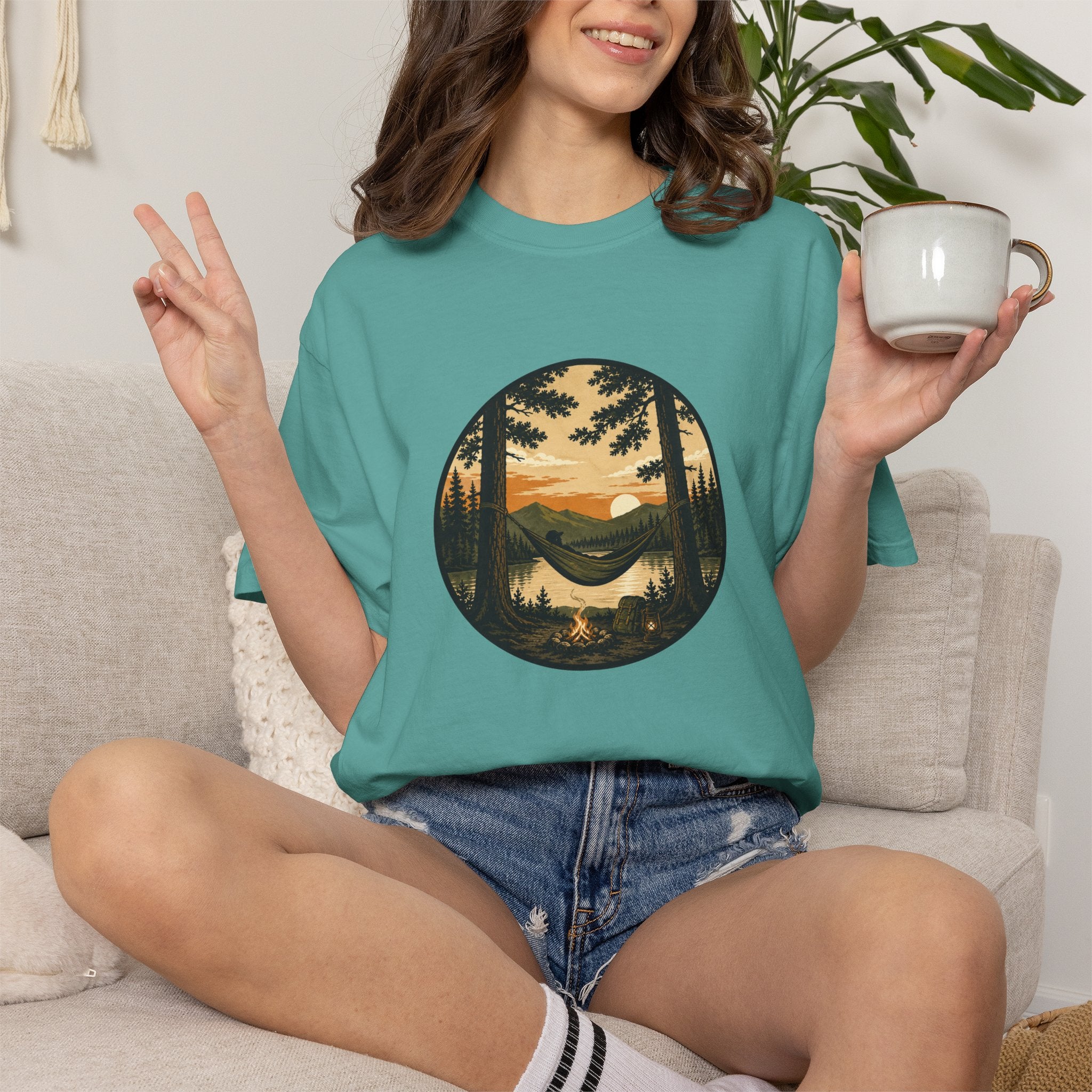 Vintage Mountain Lake T-Shirt — Sunset Forest Camper Tee