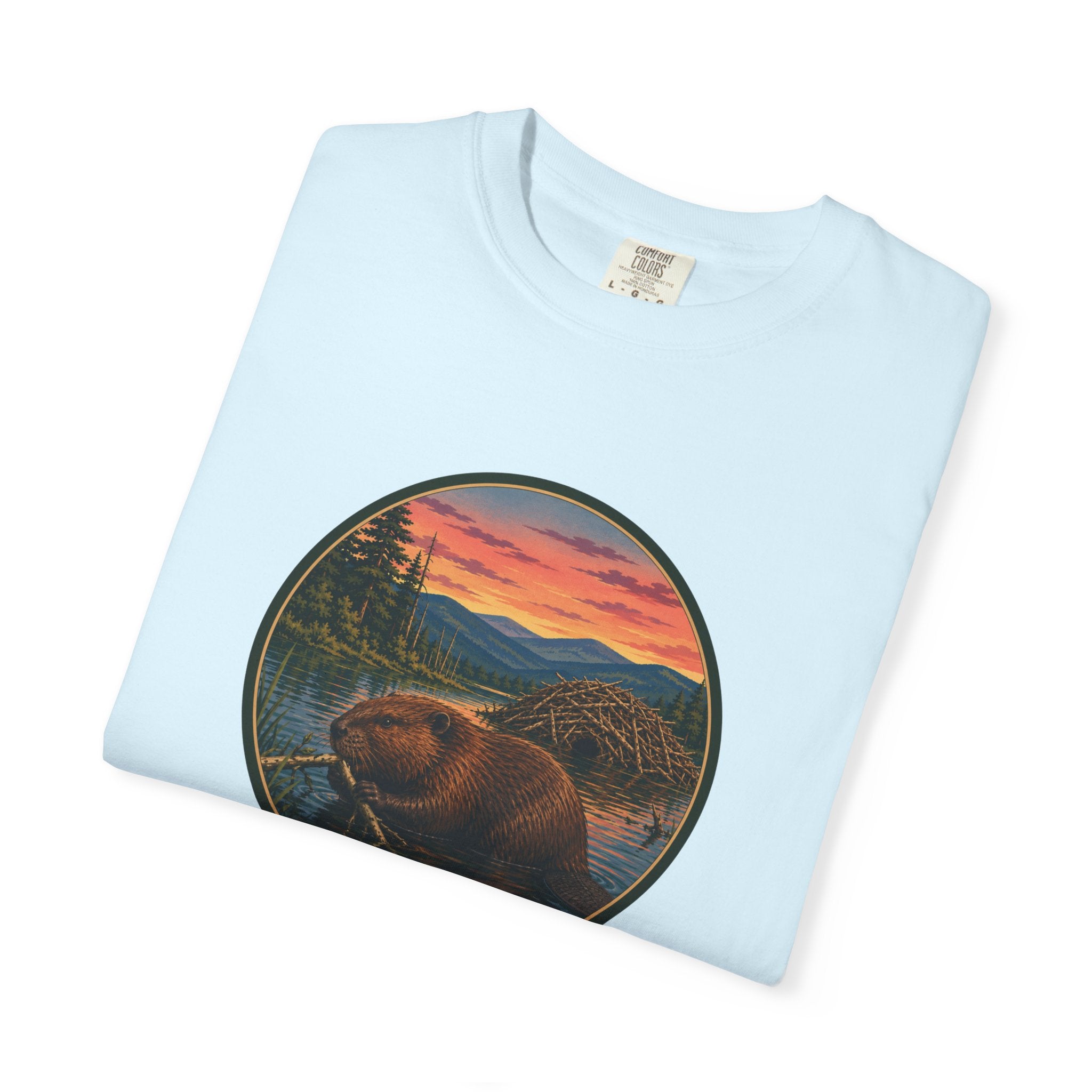 Beaver Sunset T-Shirt — Mountain Lake Wildlife Graphic Tee
