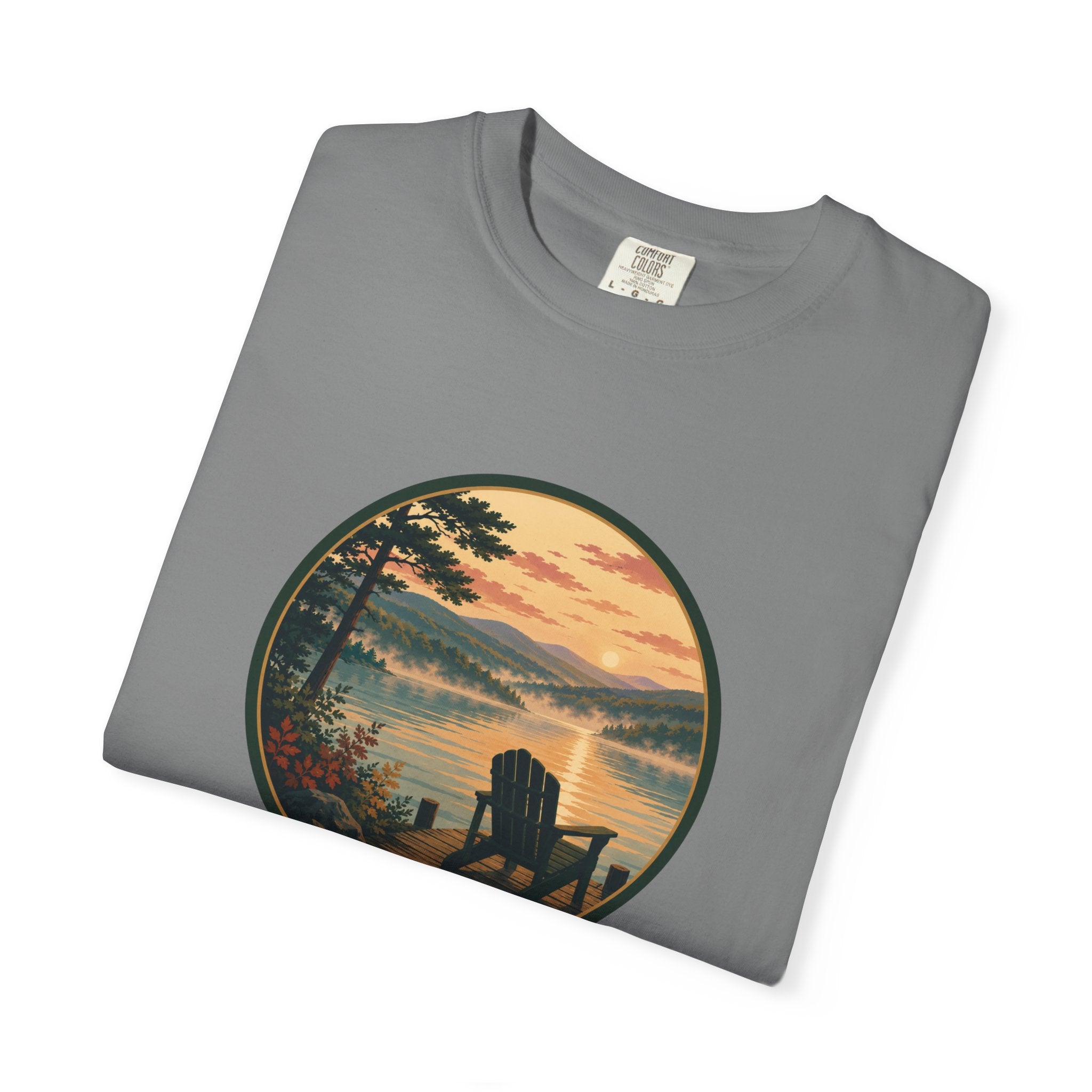 Lakeside Sunrise T-Shirt — Adirondack Chair at Sunrise Graphic Tee
