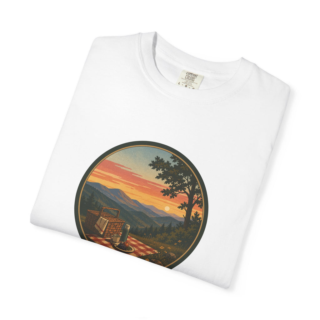 Sunset Picnic Tee — Scenic Mountain Picnic T-Shirt