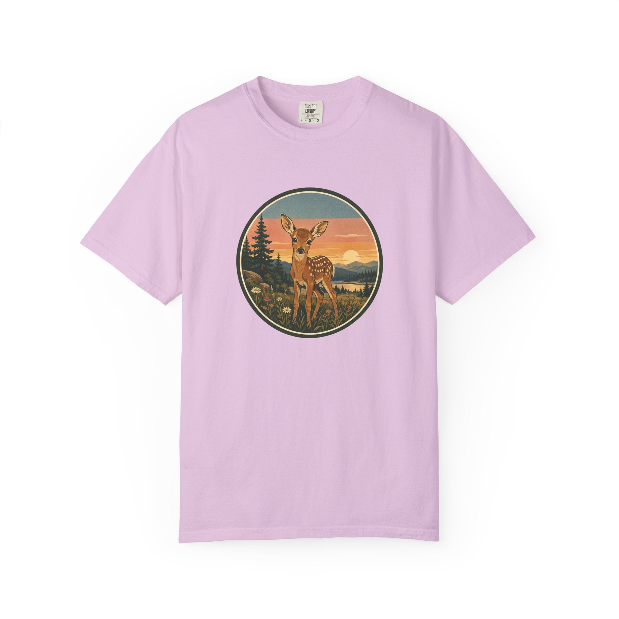 Vintage Fawn Graphic T-Shirt — Deer Sunset Nature Tee