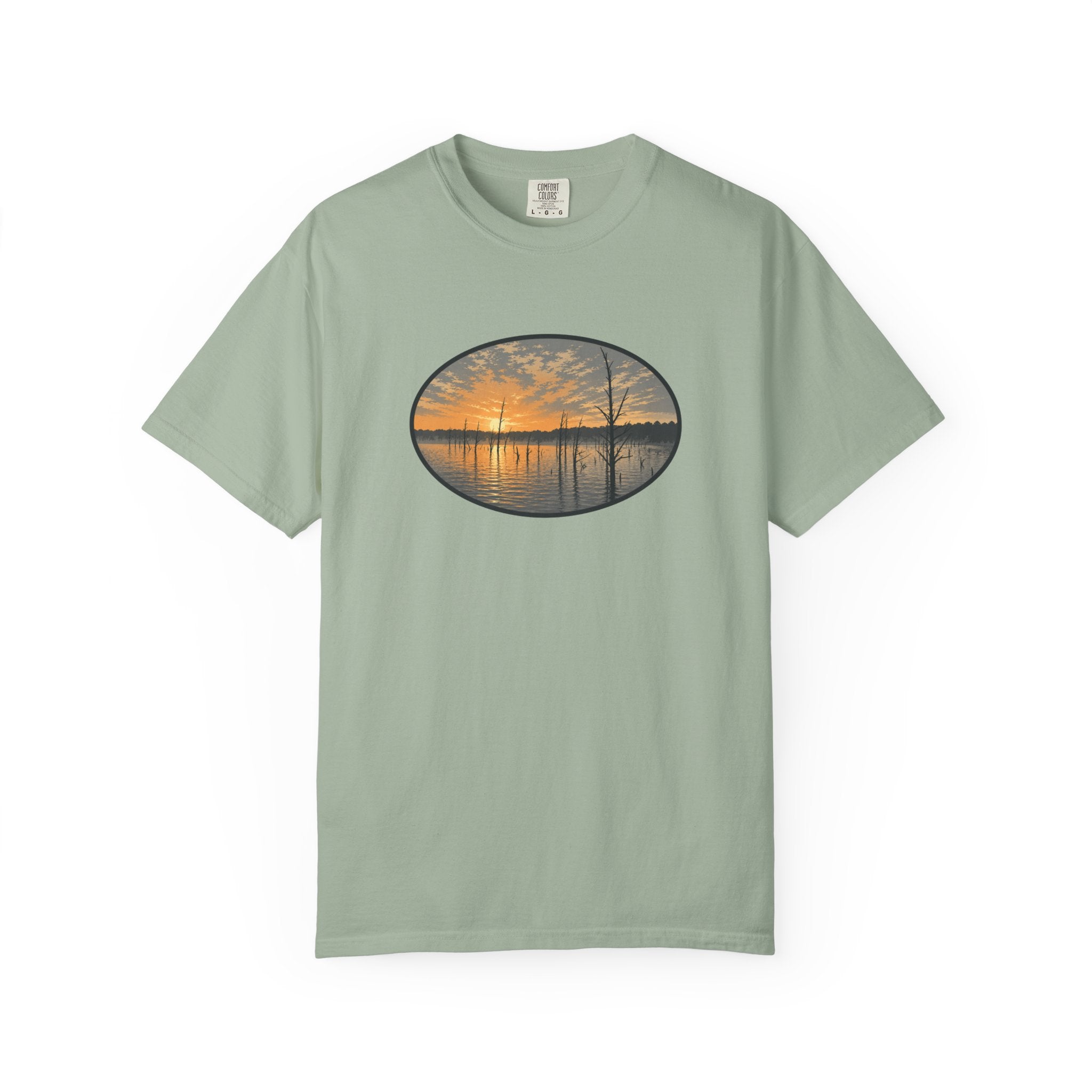 Sunrise Wooded Lake Oval T-Shirt