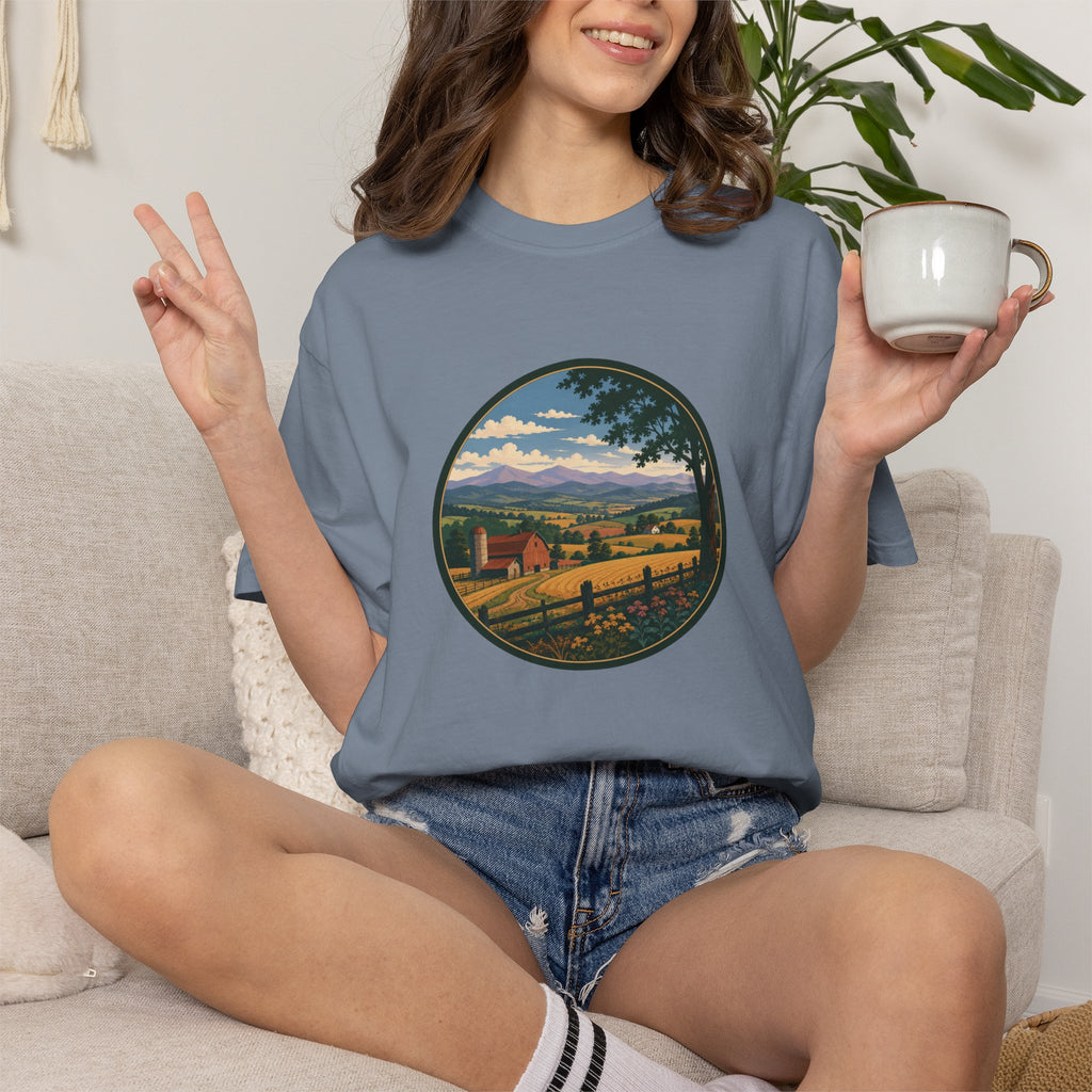 Scenic Countryside T-Shirt — Vintage Farm Landscape Graphic