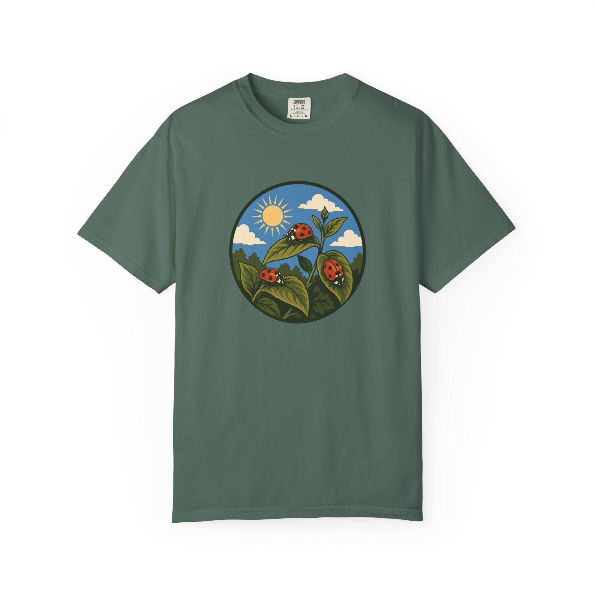 Ladybug Garden T-Shirt — Floral Nature Graphic Tee