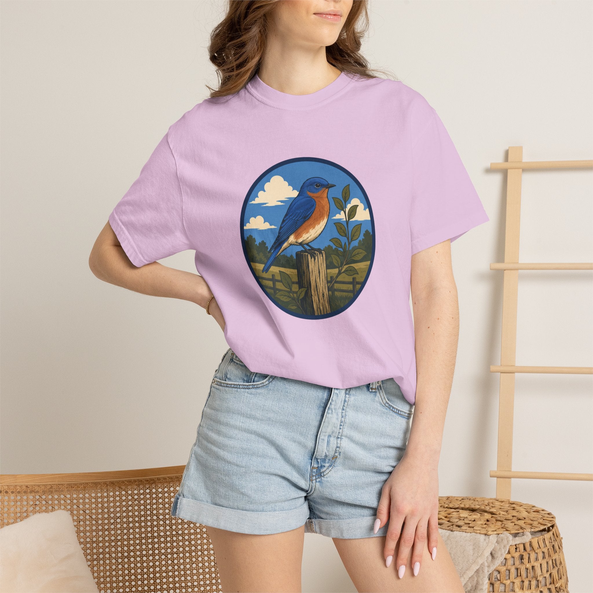 Eastern Bluebird Circle Tee — Vintage Birdwatching Graphic T-Shirt