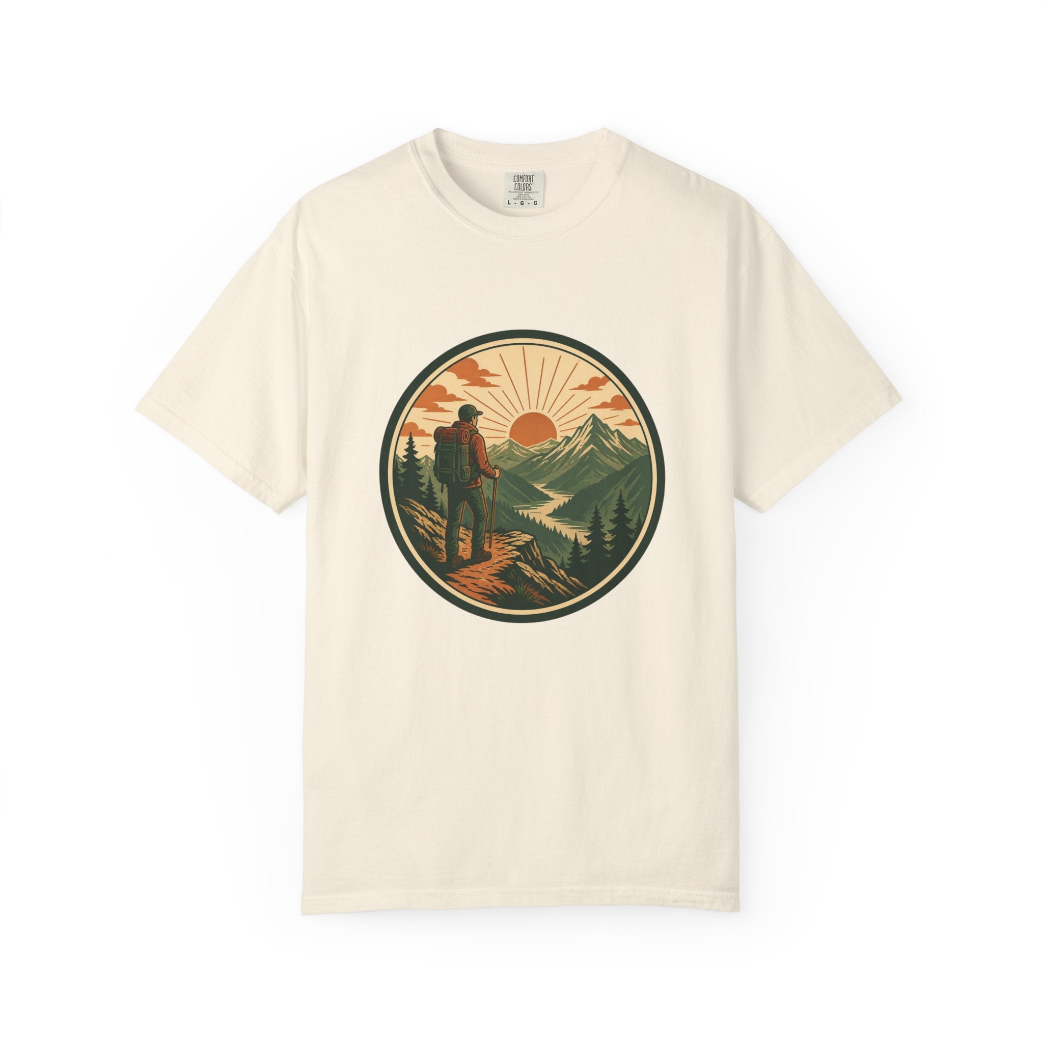 Hiker Sunset Graphic T-Shirt — Mountain Adventure Outdoor Tee