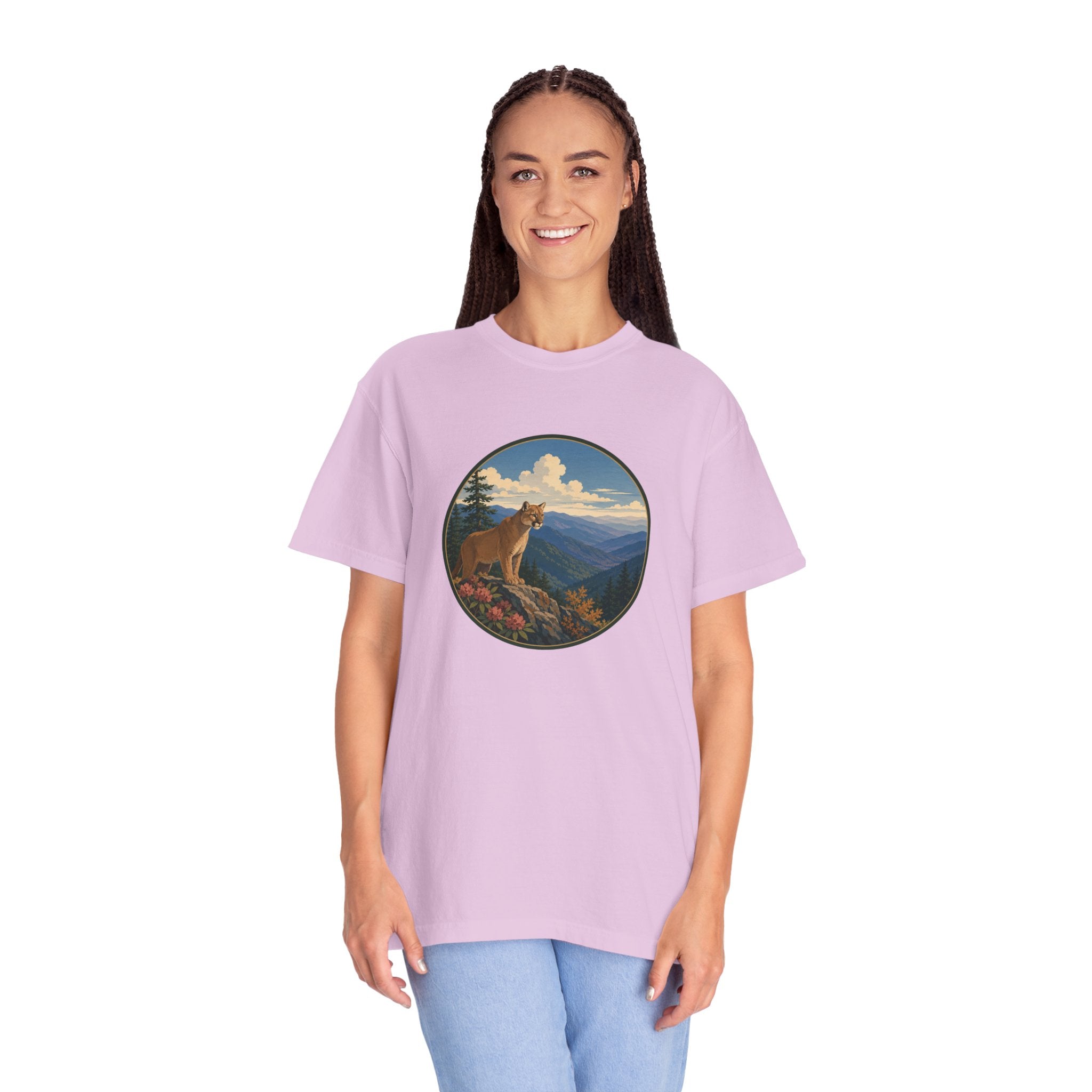 Mountain Lion Scenic T-Shirt — Vintage Nature Wildlife Graphic