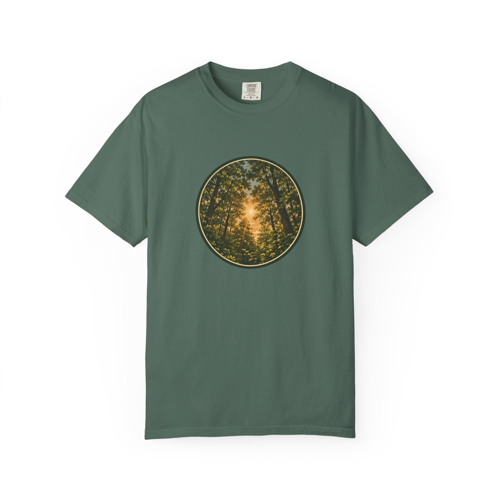 Forest Sunburst T-Shirt — Circular Woodland Nature Tee