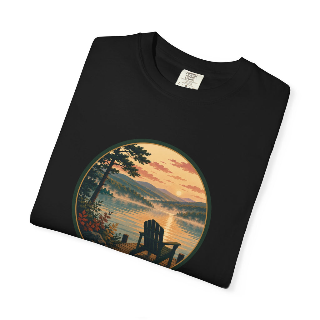 Lakeside Sunrise T-Shirt — Adirondack Chair at Sunrise Graphic Tee