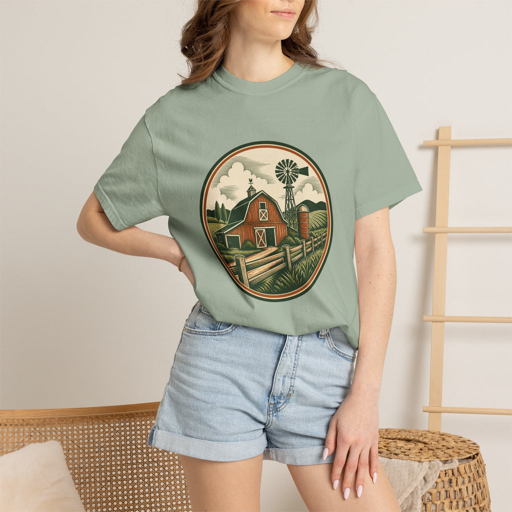Barn & Windmill Farm T-Shirt — Vintage Rural Landscape Tee