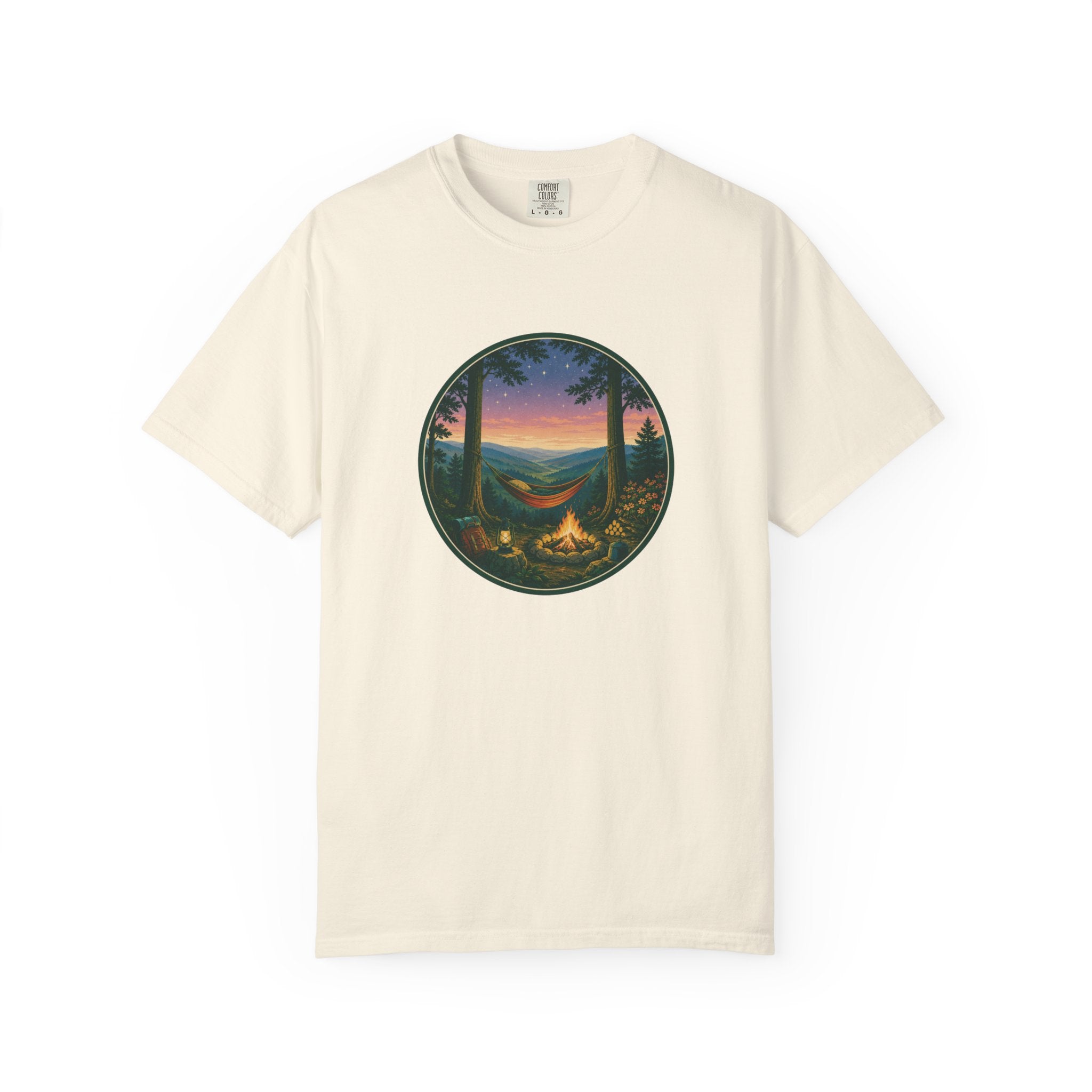 Hammock Camping Sunset T-Shirt — Bonfire Night Outdoor Graphic Tee