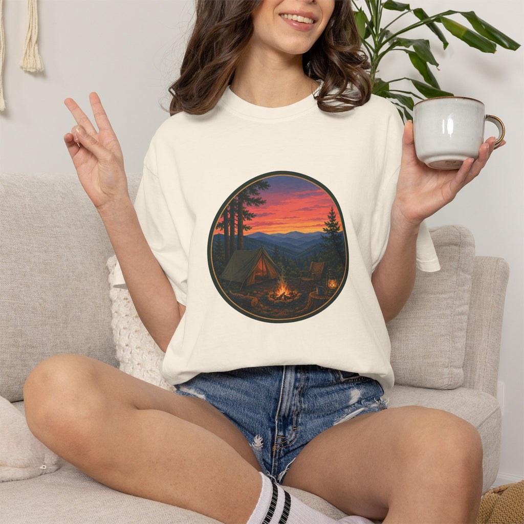 Camping Sunset T-Shirt — Vintage Campfire Scene Tee