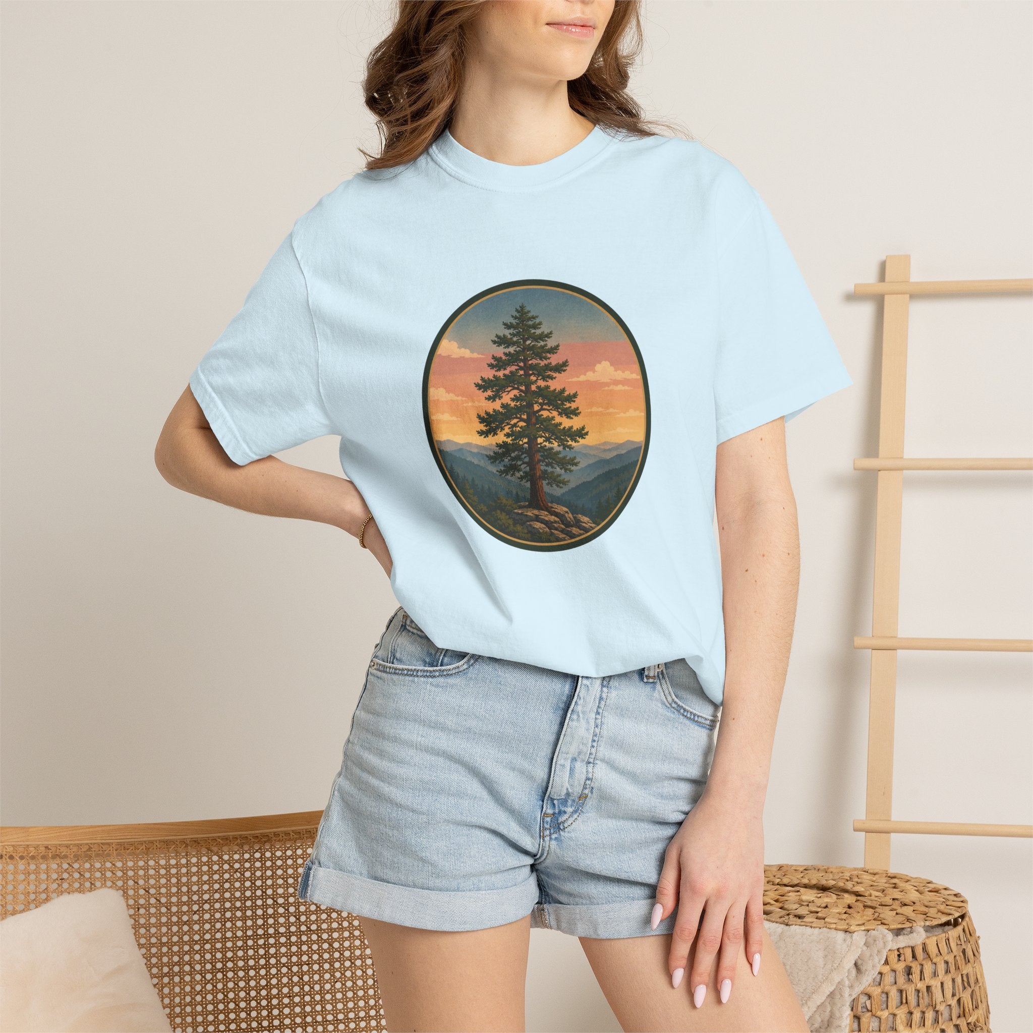 Cedar Tree Sunset T-Shirt — Vintage Mountain Cedar Graphic Tee