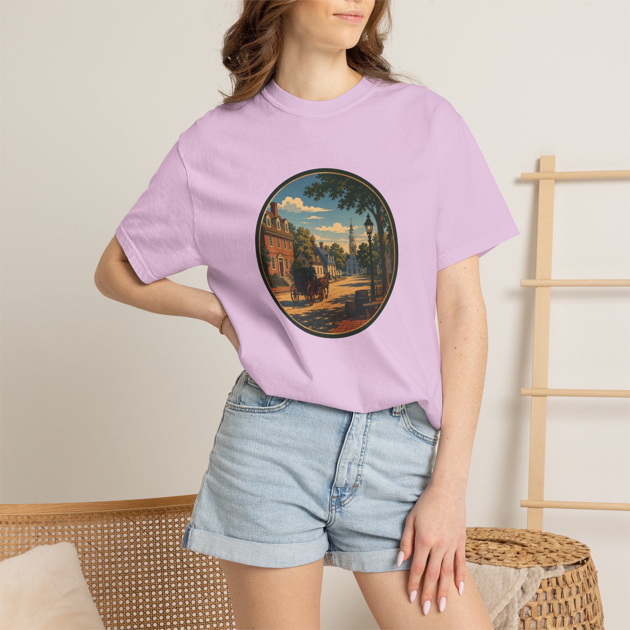 Colonial Carriage Ride T-Shirt — Retro Scenic Circle Print